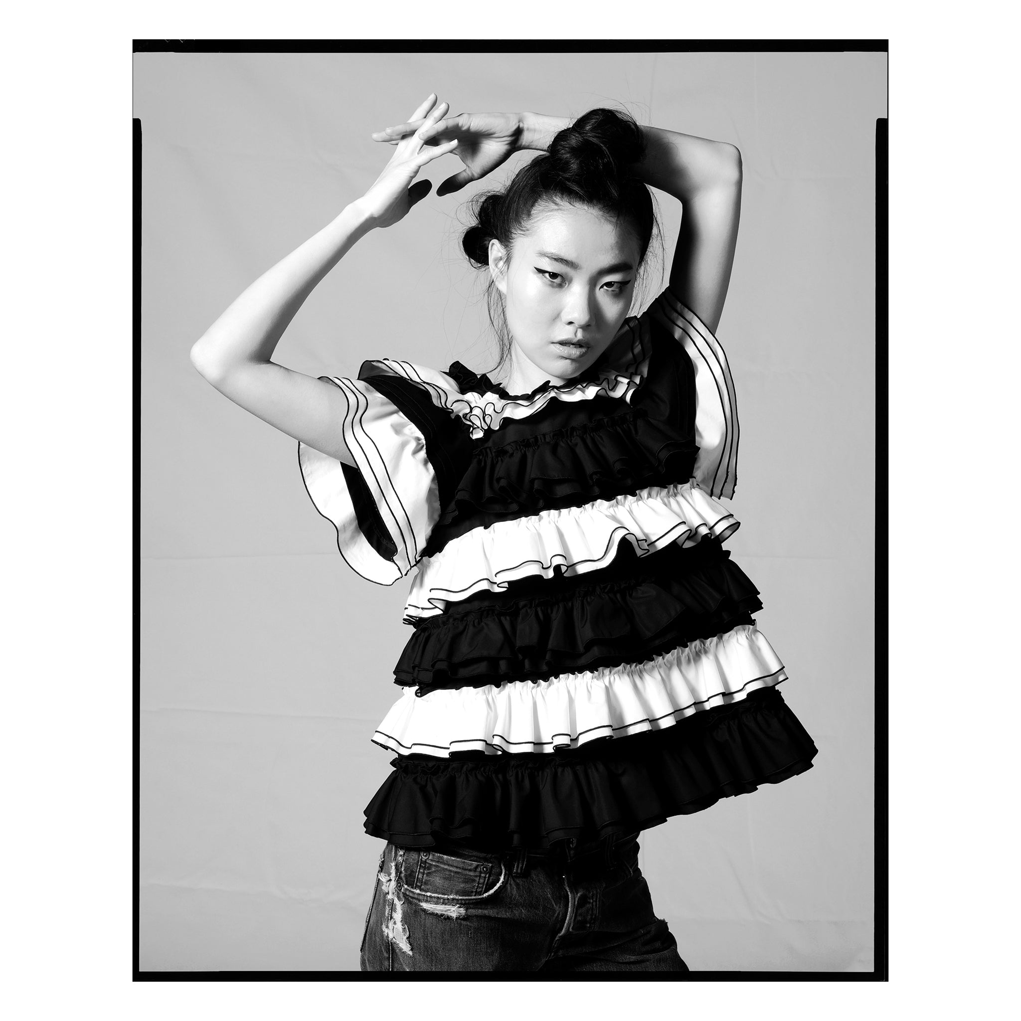 Striped Poplin Ruffle Layered Top