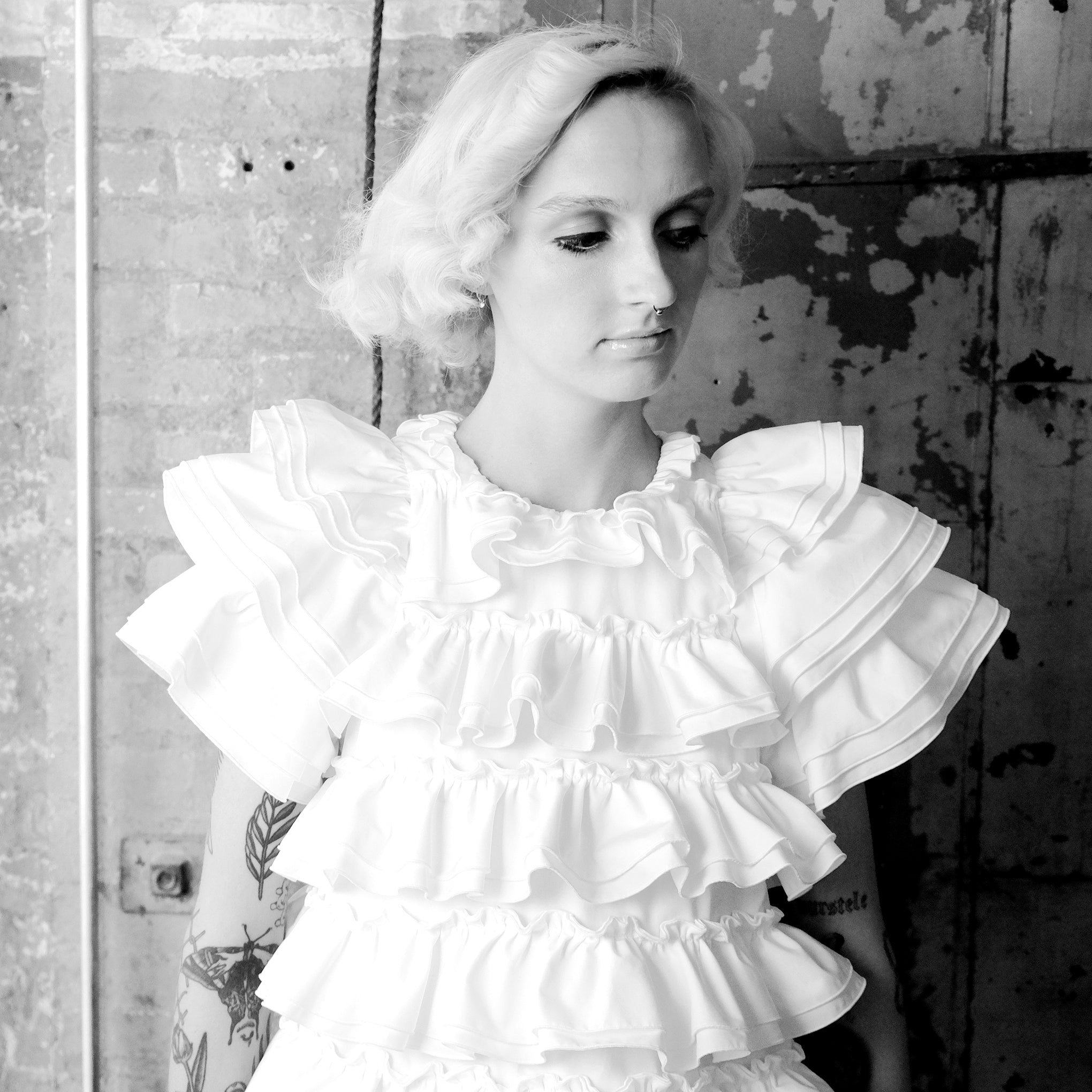 White Poplin Ruffle Layered Top