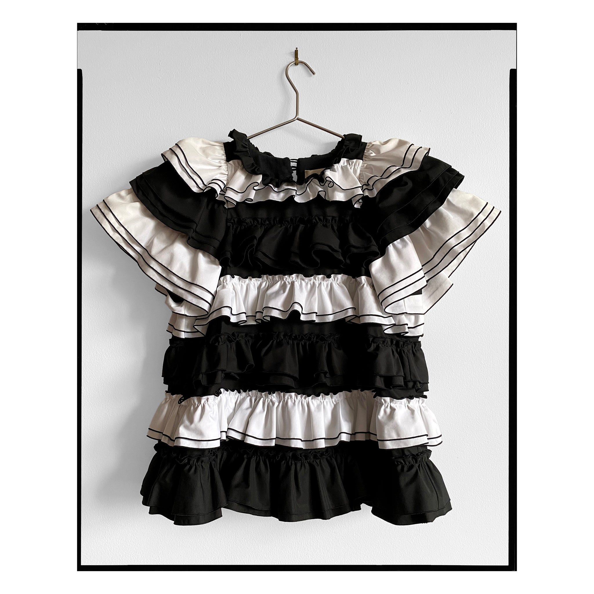 Striped Poplin Ruffle Layered Top