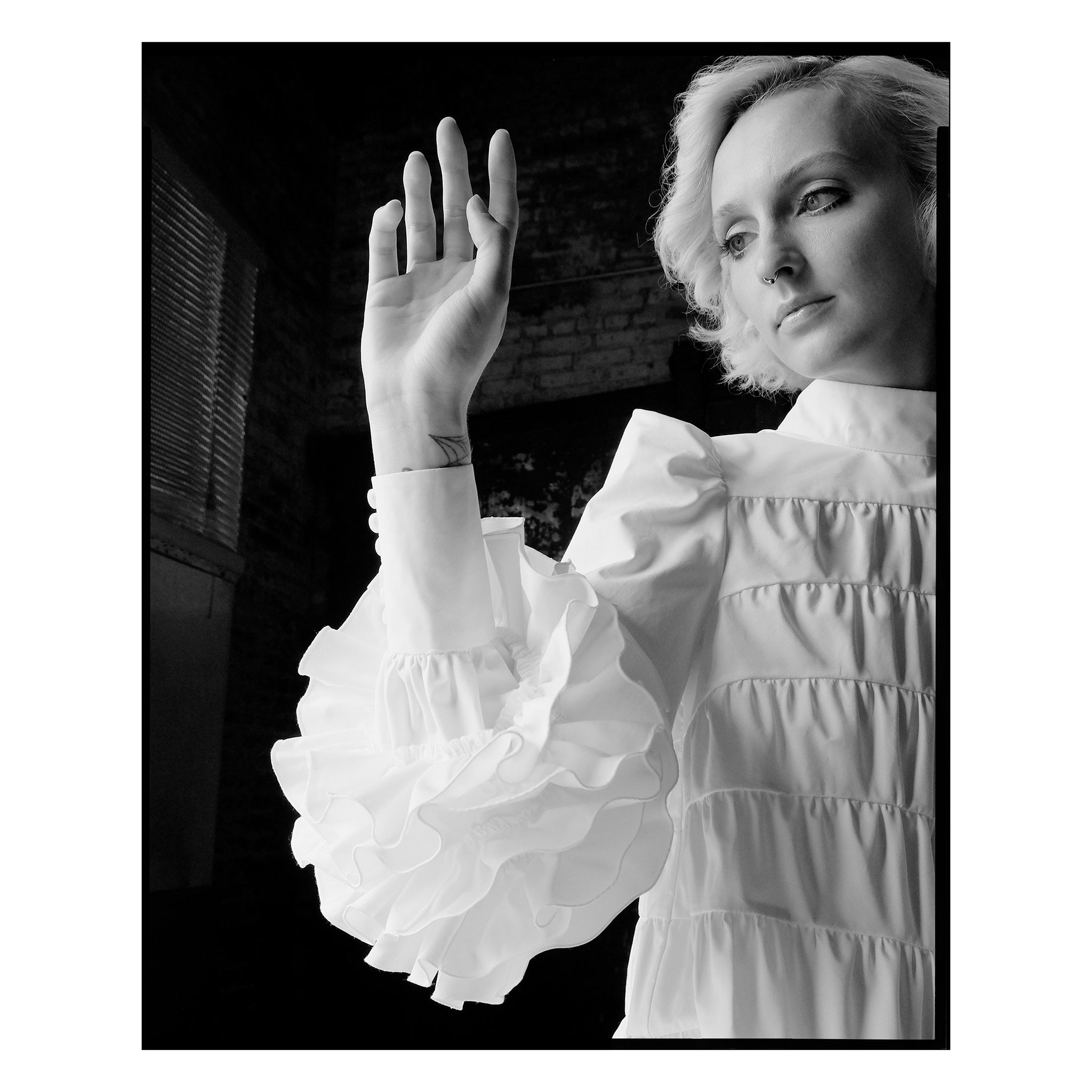 White Poplin Ruffle Sleeve Trapeze Top