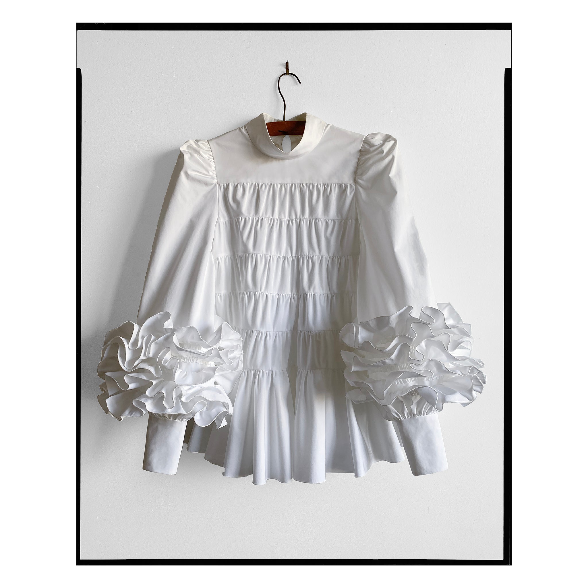 White Poplin Ruffle Sleeve Trapeze Top