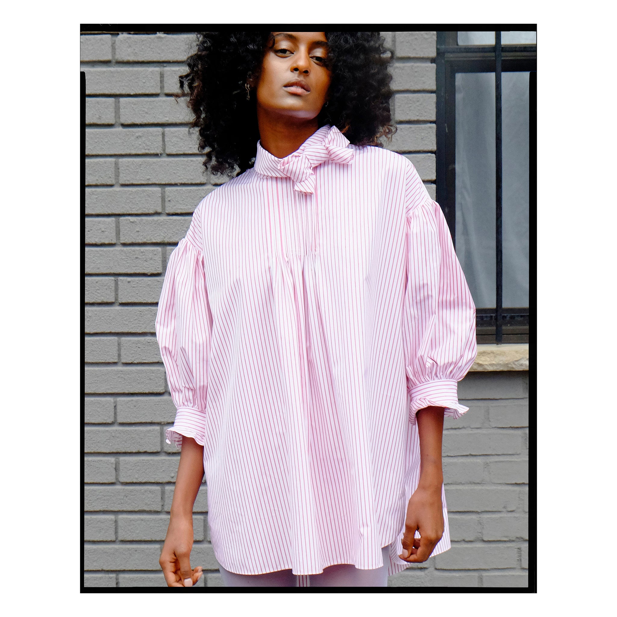 Pink & White Striped Poplin Bow Tunic
