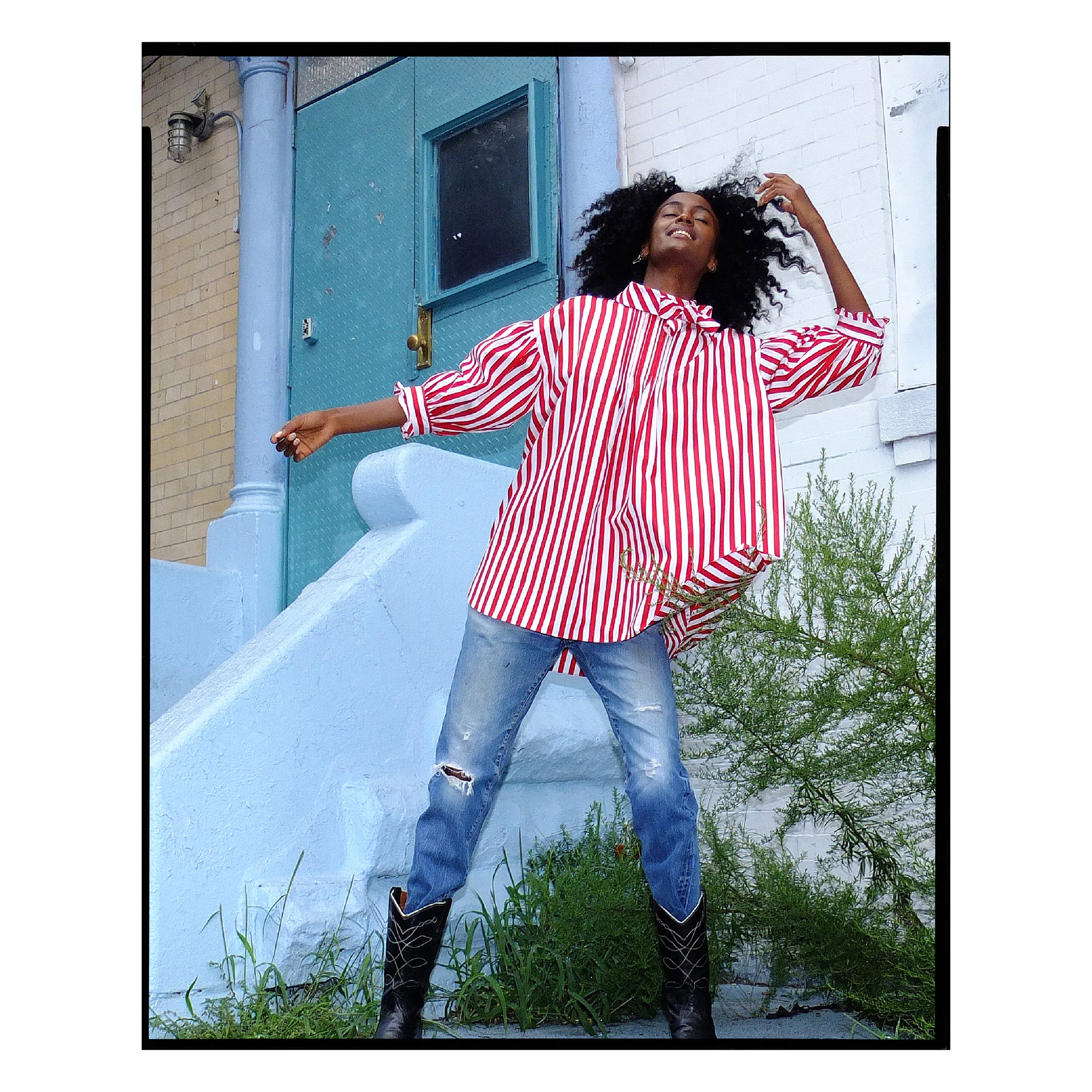 Red & White Striped Poplin Bow Tunic