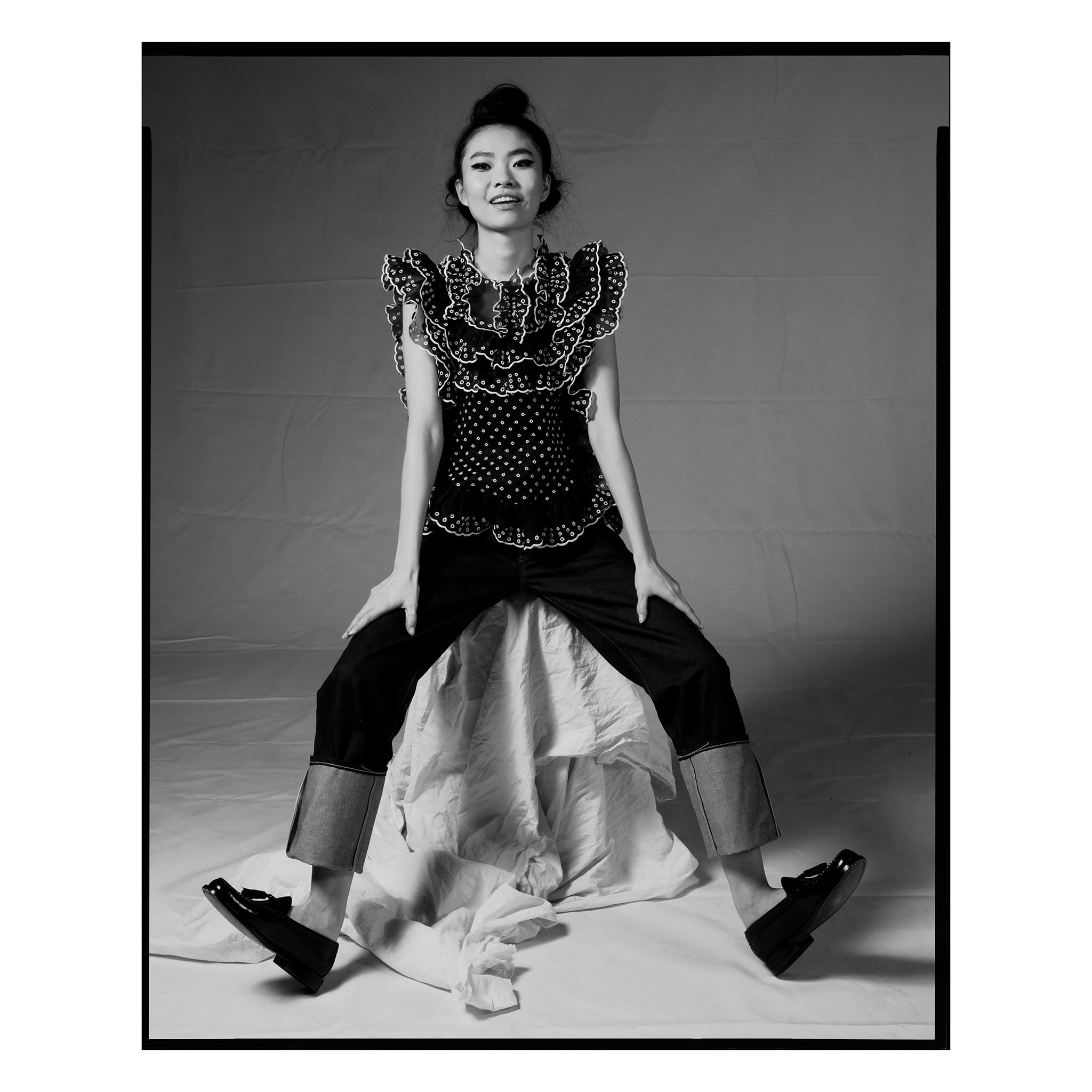 Black & White San Gallo Organdy Ruffle Top