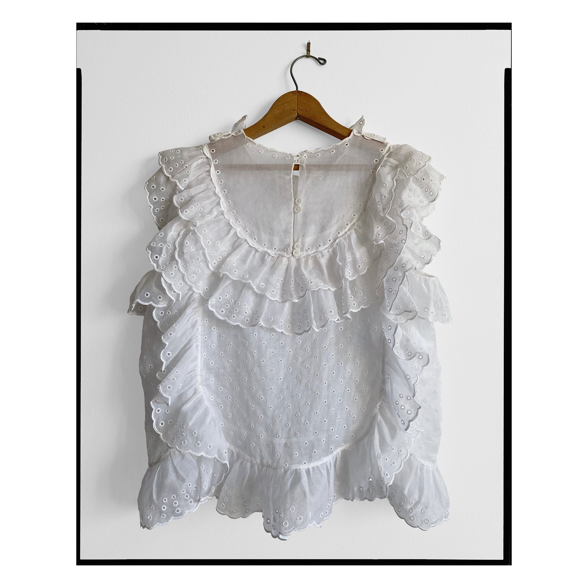 White San Gallo Organdy Ruffle Top