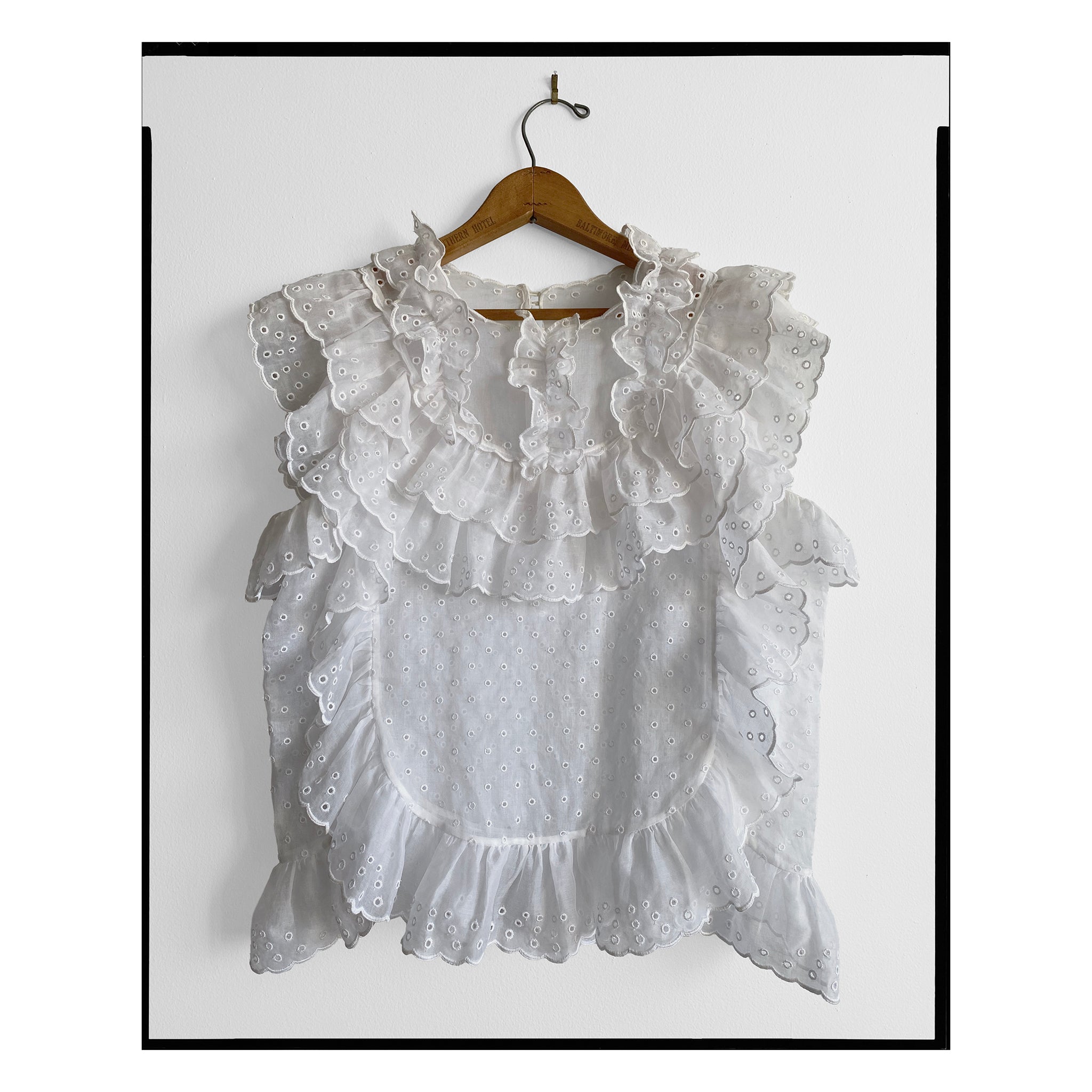 White San Gallo Organdy Ruffle Top
