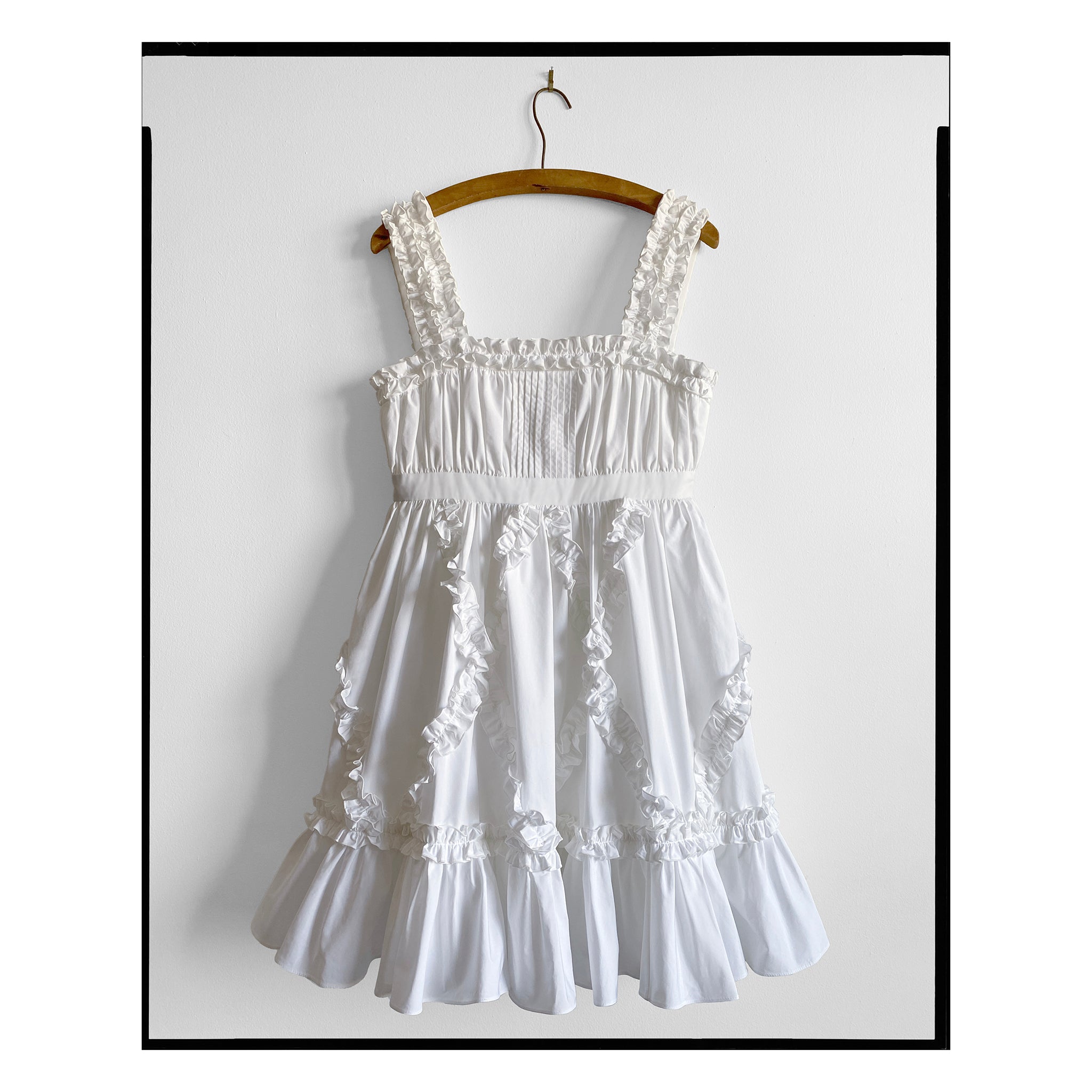White Poplin Diamond Ruffle Sundress