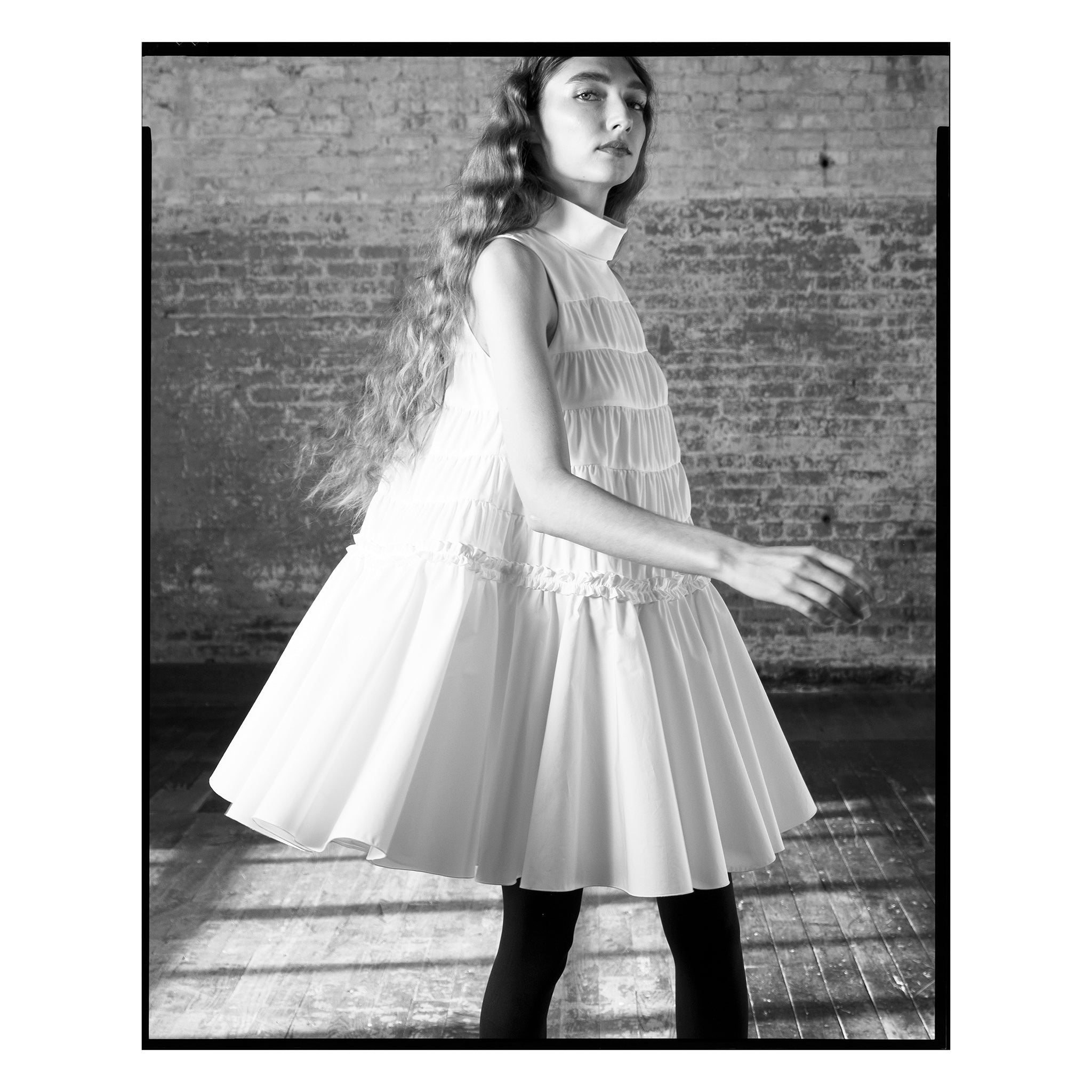 White Poplin Tiered Sleeveless Trapeze Dress