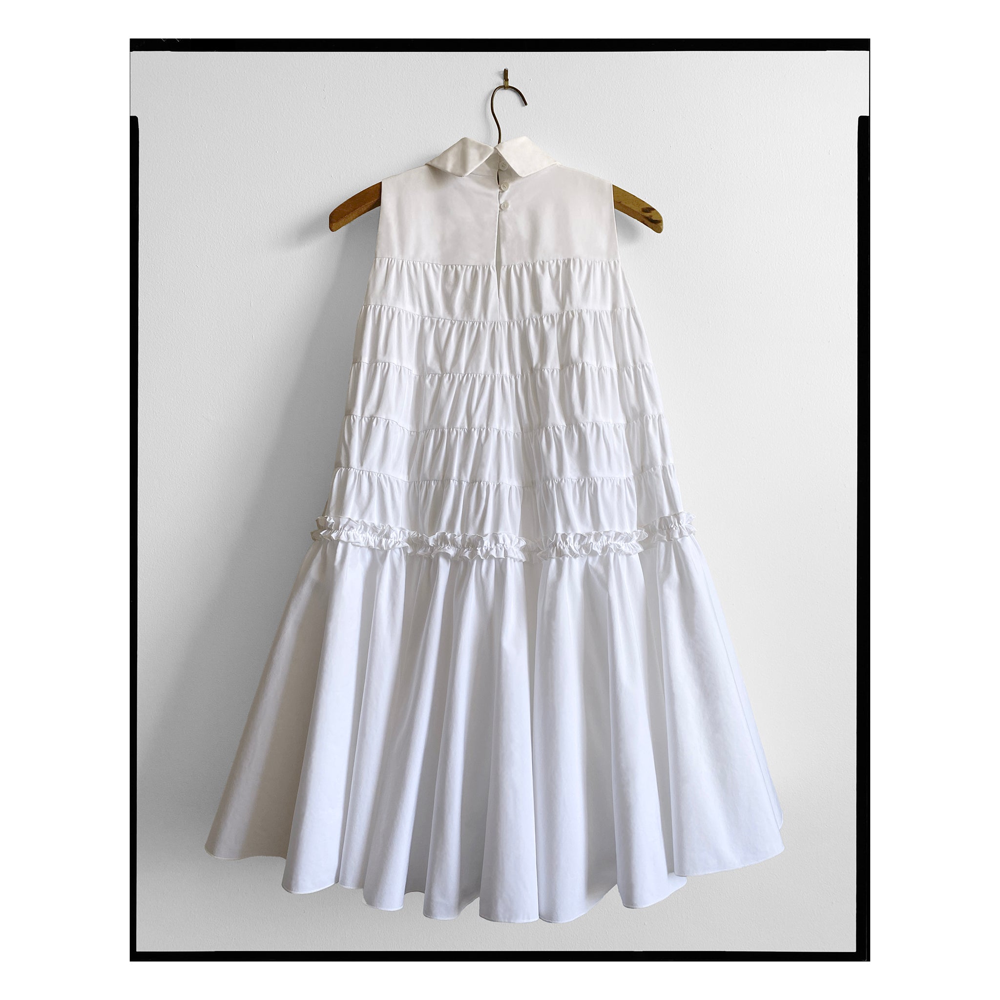 White Poplin Tiered Sleeveless Trapeze Dress