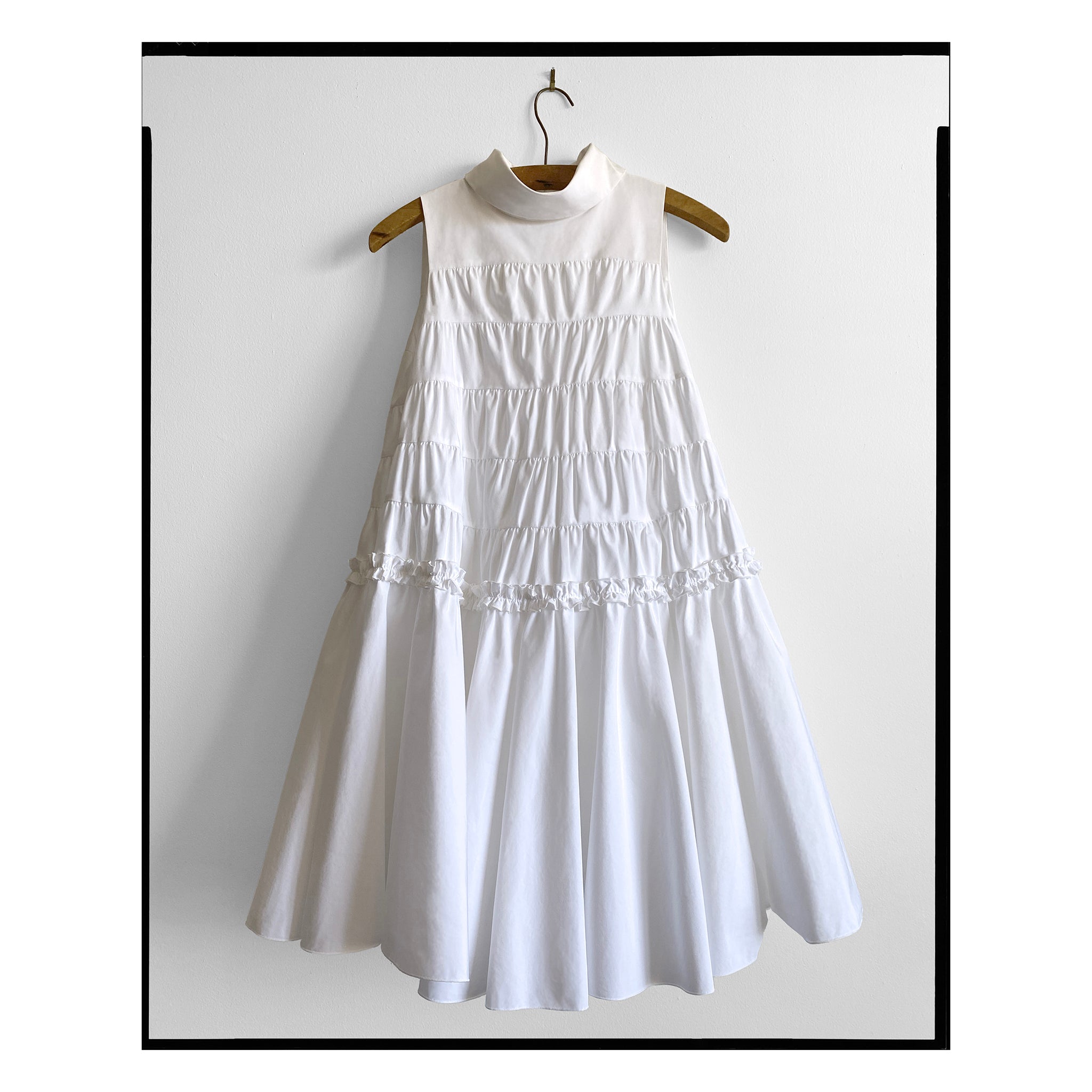 White Poplin Tiered Sleeveless Trapeze Dress