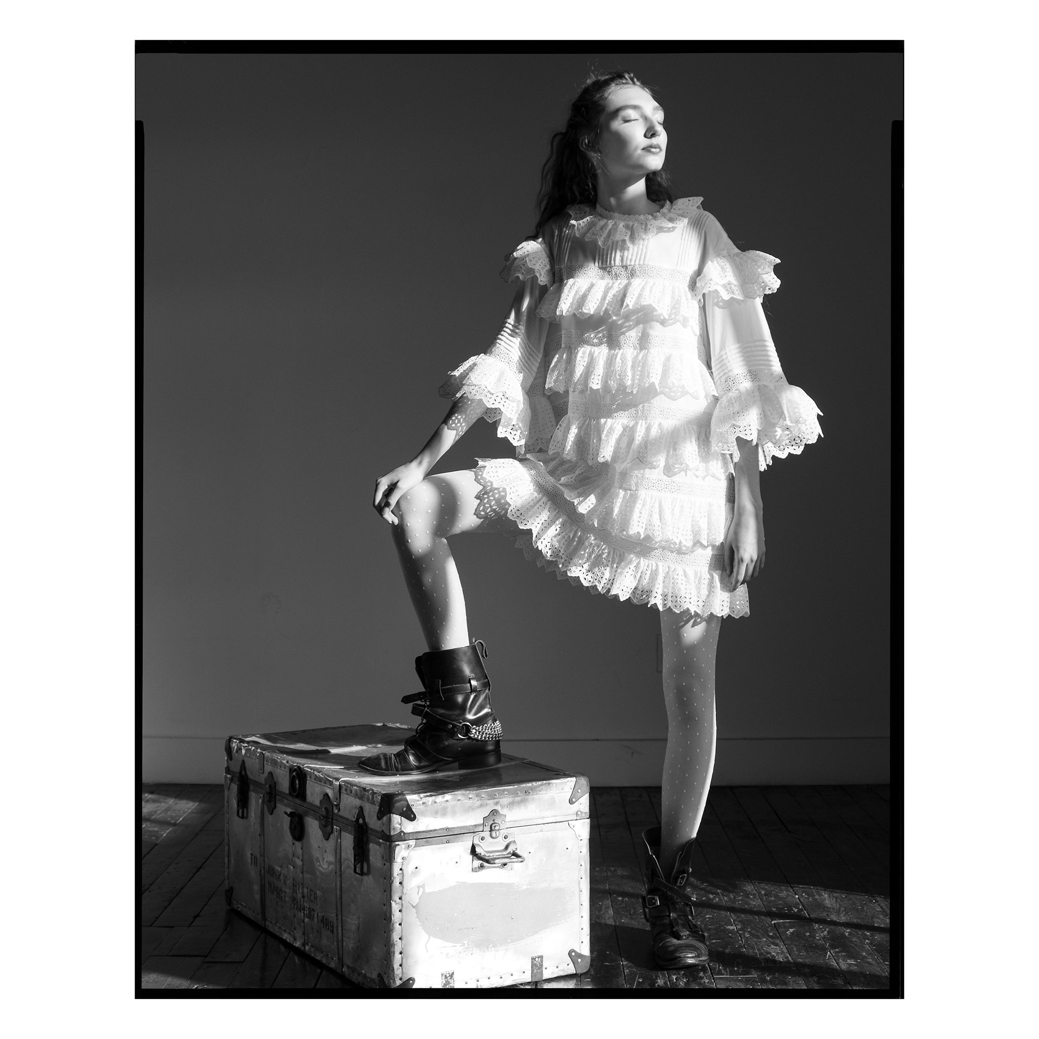 Ivory Broderie Anglaise Ruffled Shift Dress