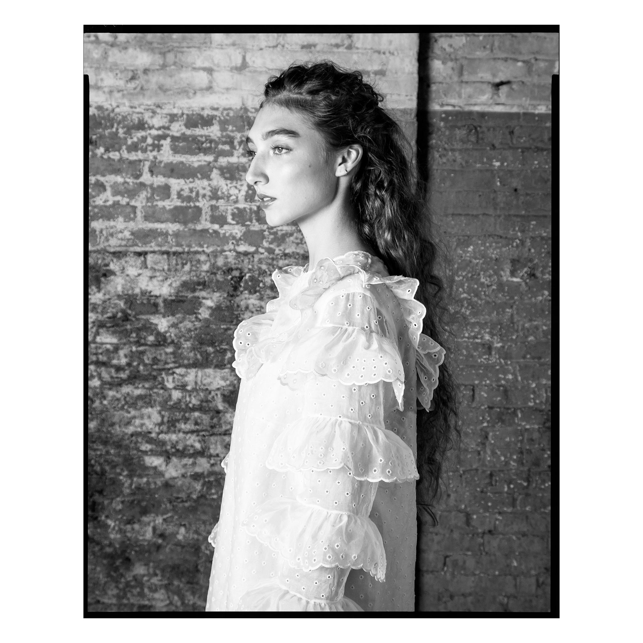White San Gallo Organdy Ruffle Shift Dress