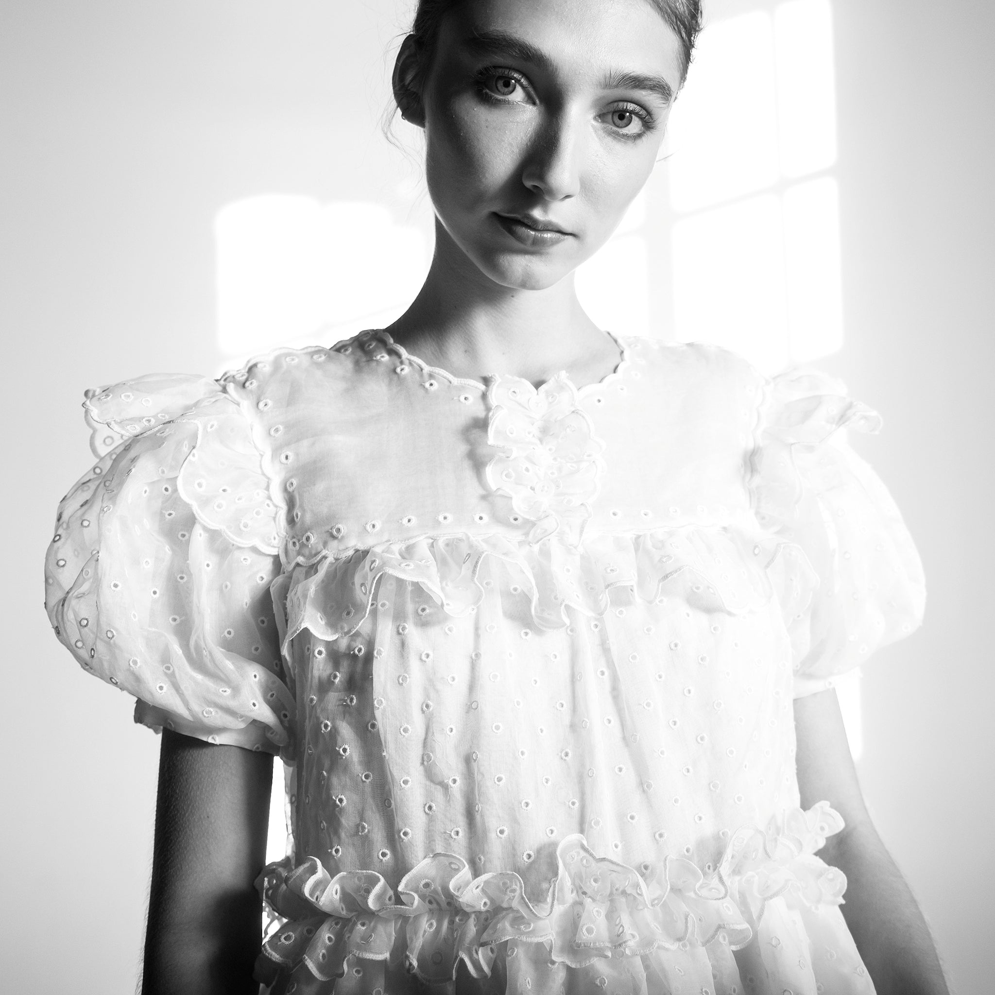 San Gallo Organdy Layered Ruffle Gown
