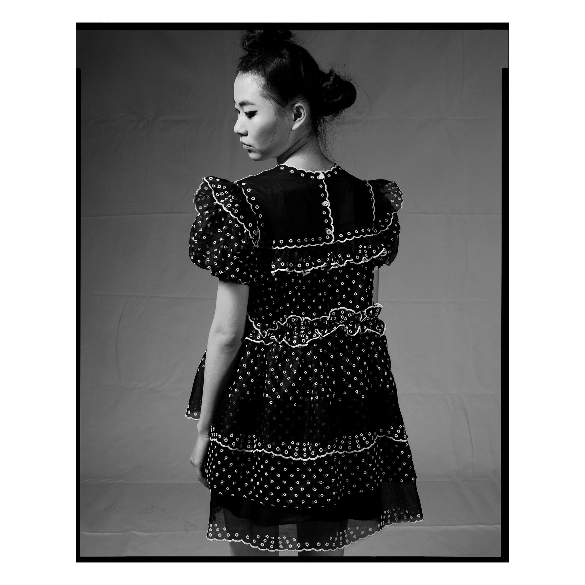 Black San Gallo Organdy Layered Mini Dress