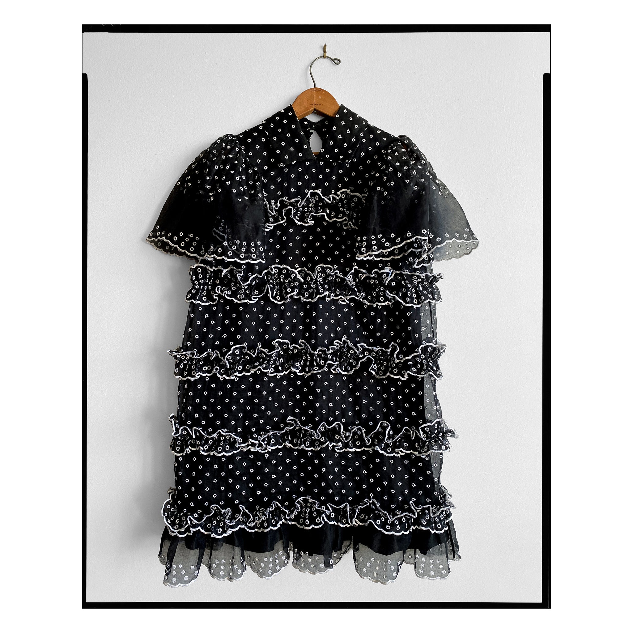 Black San Gallo Organdy Ruffle Stripe Dress
