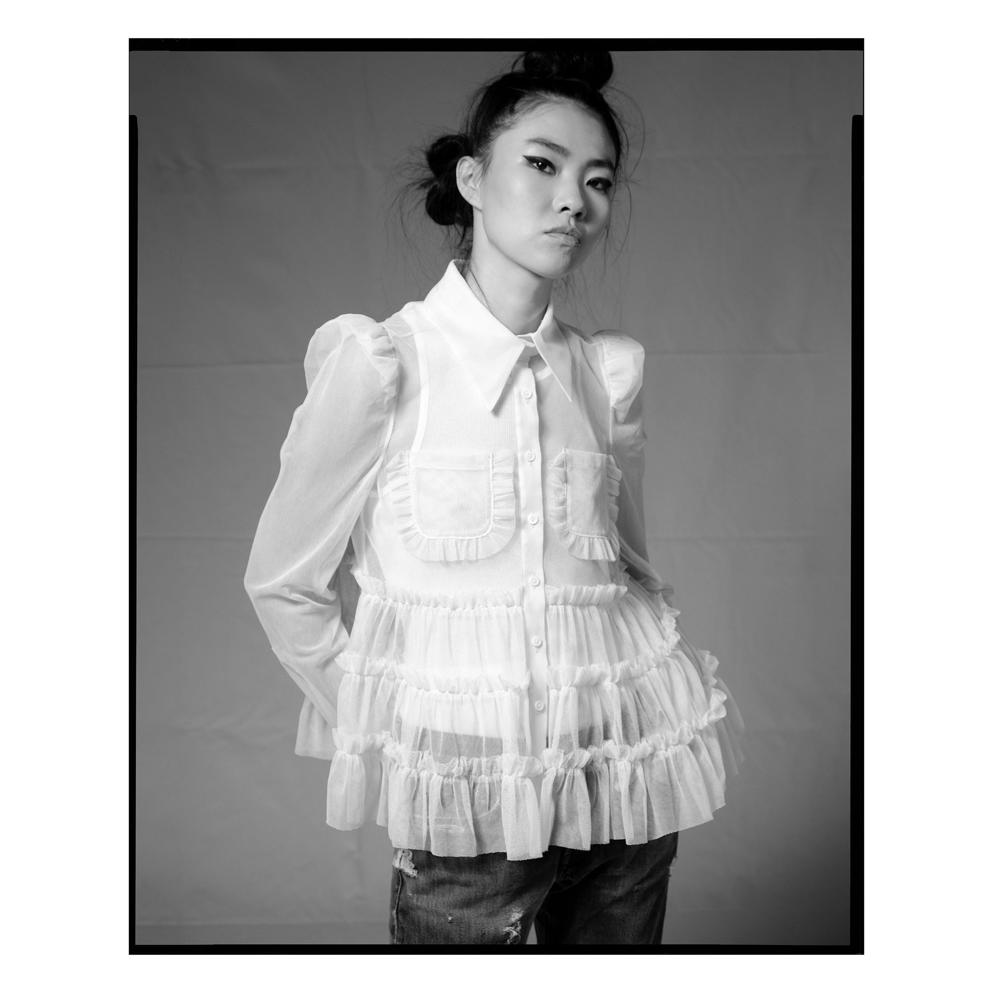 Cotton Tulle Ruffle Western Shirt