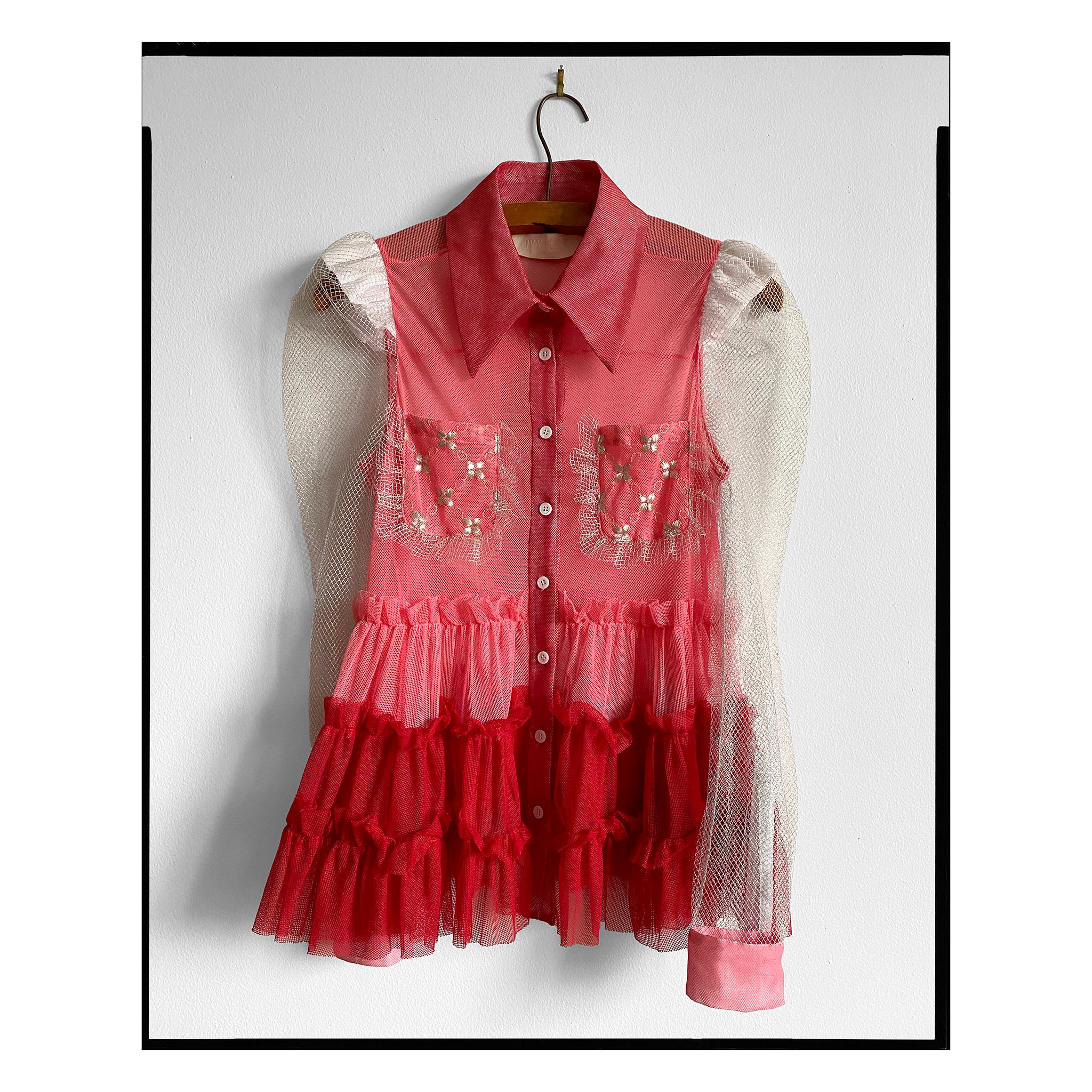 Embellished Pink & Red Tulle Western Shirt