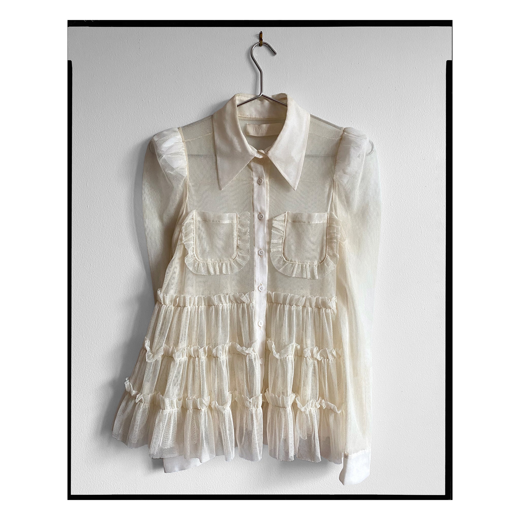 Ivory Cotton Tulle Ruffle Western Shirt