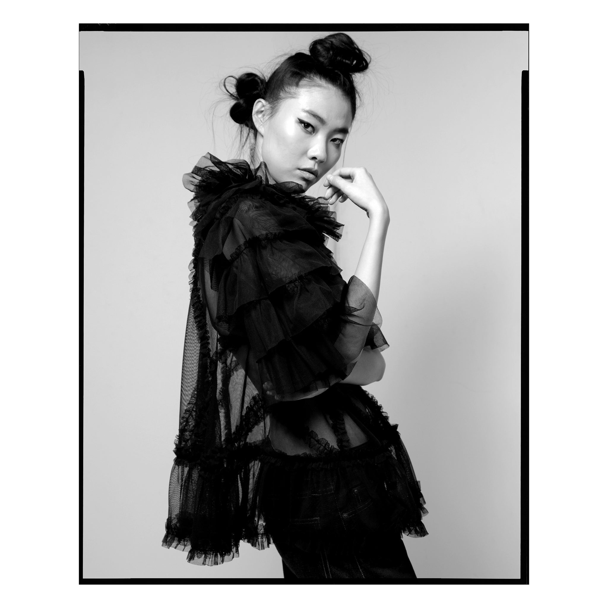 Black Cotton Tulle Diamond Ruffle Top
