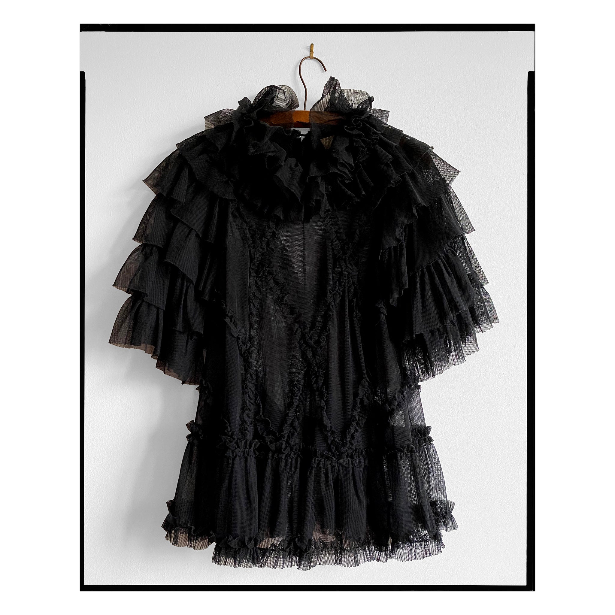 Black Cotton Tulle Diamond Ruffle Top