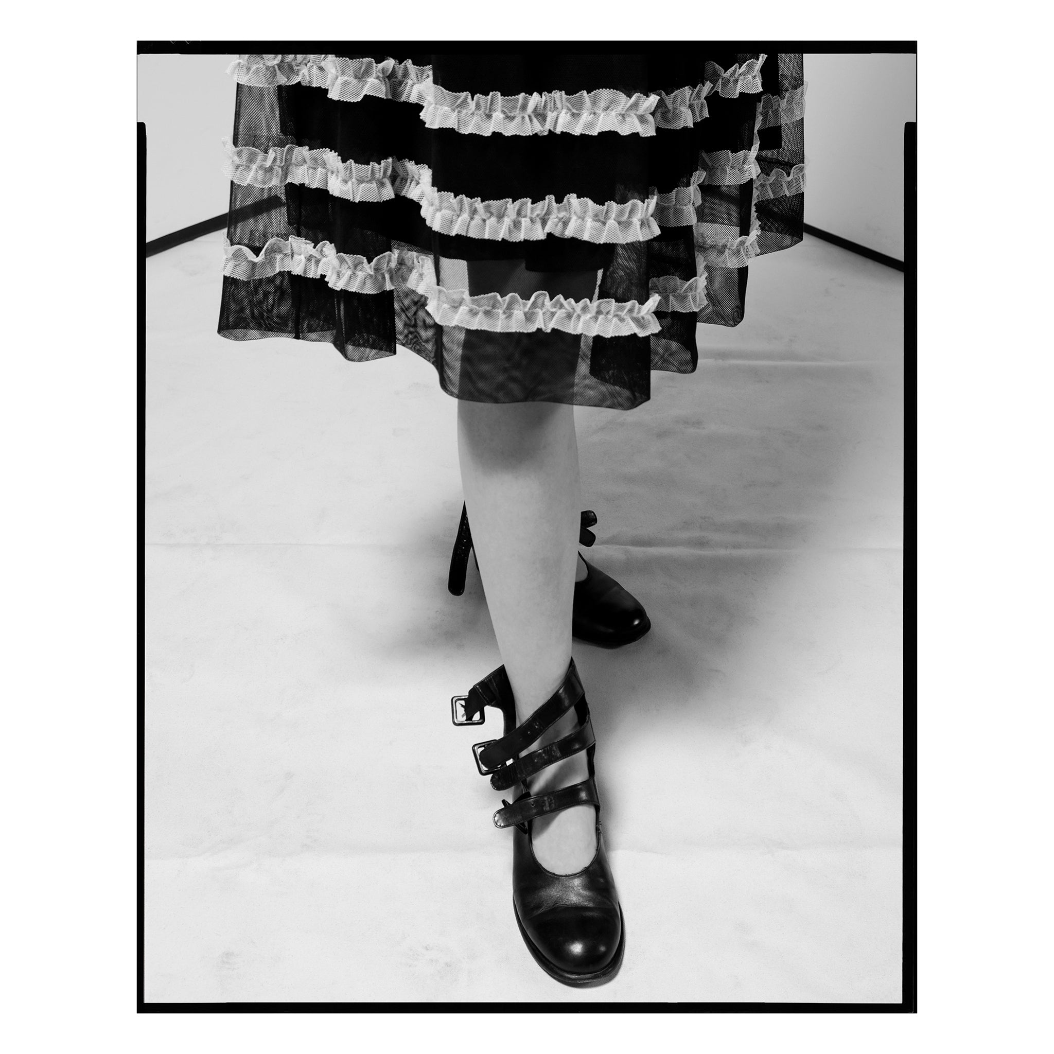 Black Cotton Tulle Striped Midi Dress