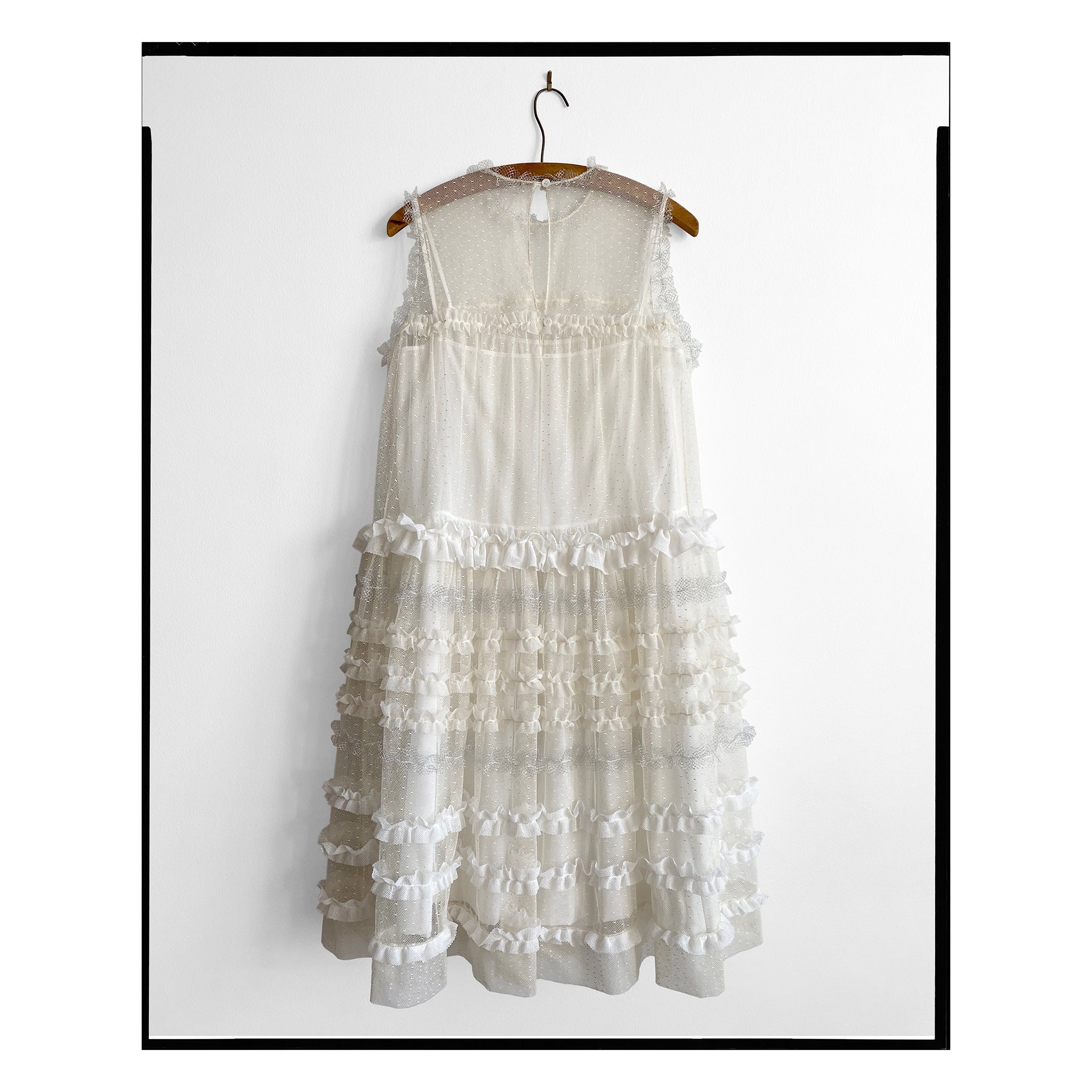 Ivory Point D'esprit Tulle Striped Midi Dress