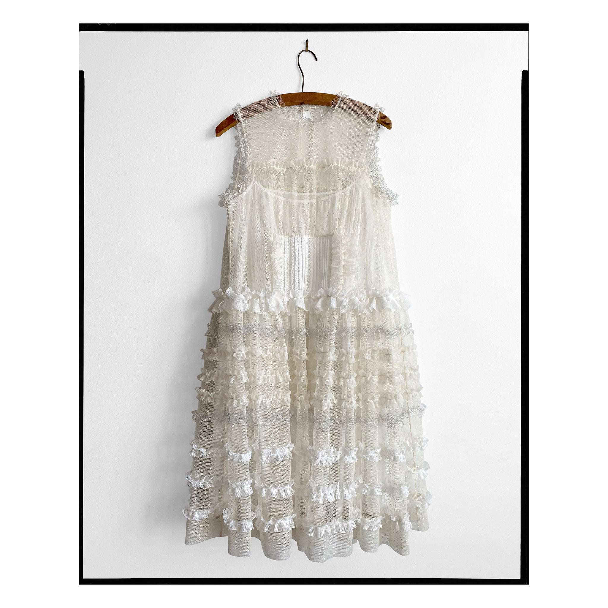 Ivory Point D'esprit Tulle Striped Midi Dress