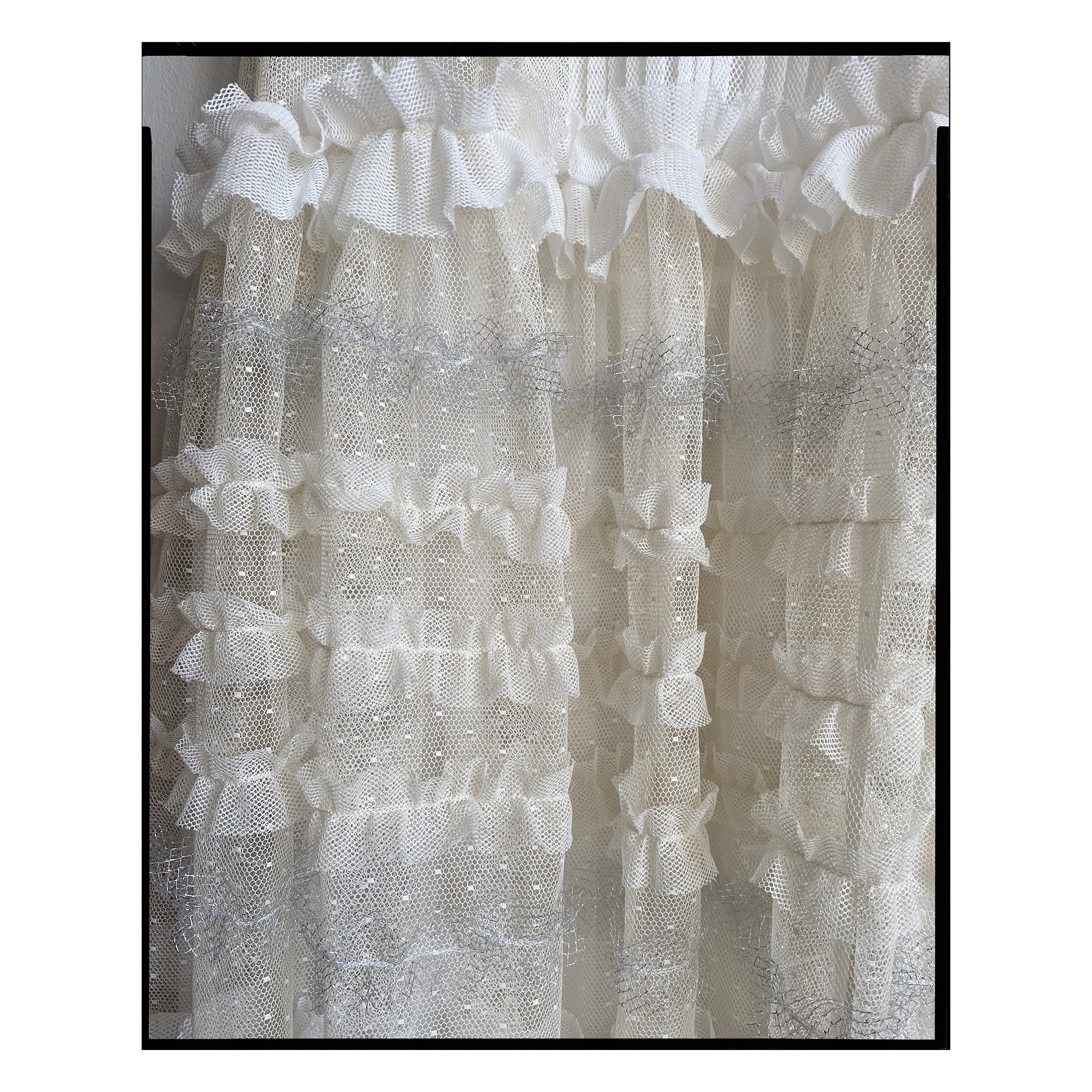 Ivory Point D'esprit Tulle Striped Midi Dress