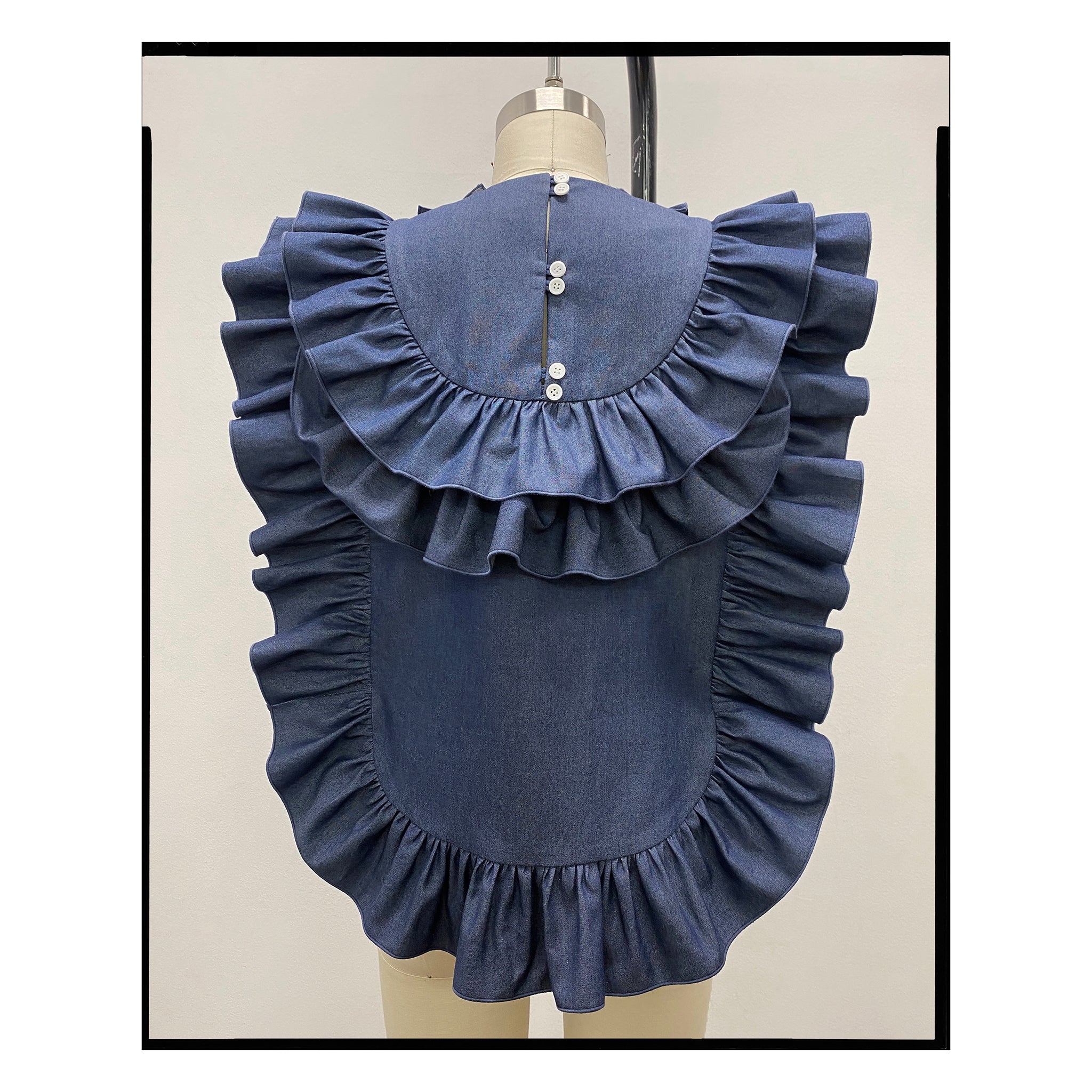 Denim Ruffle Yoke Top