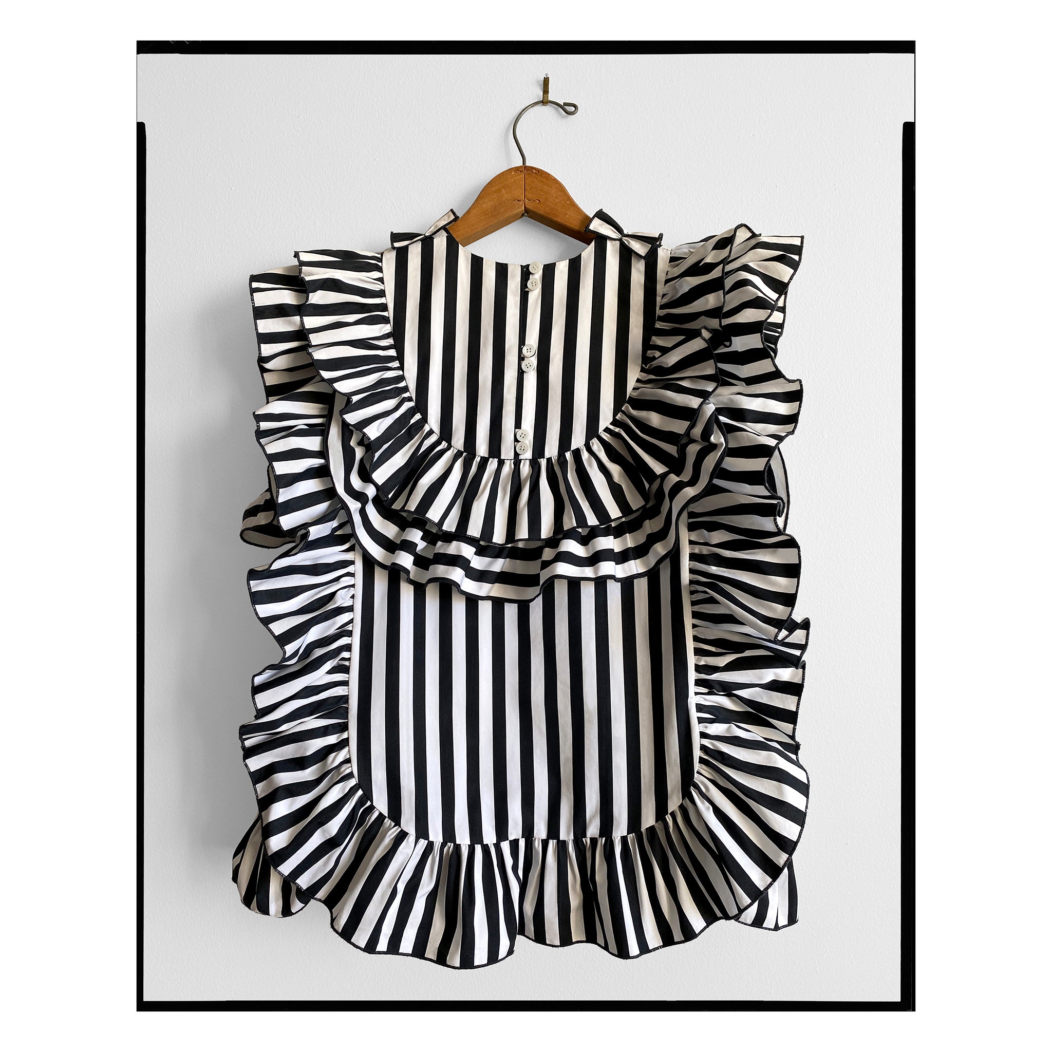 Black & White Stripe Poplin Ruffle Yoke Top