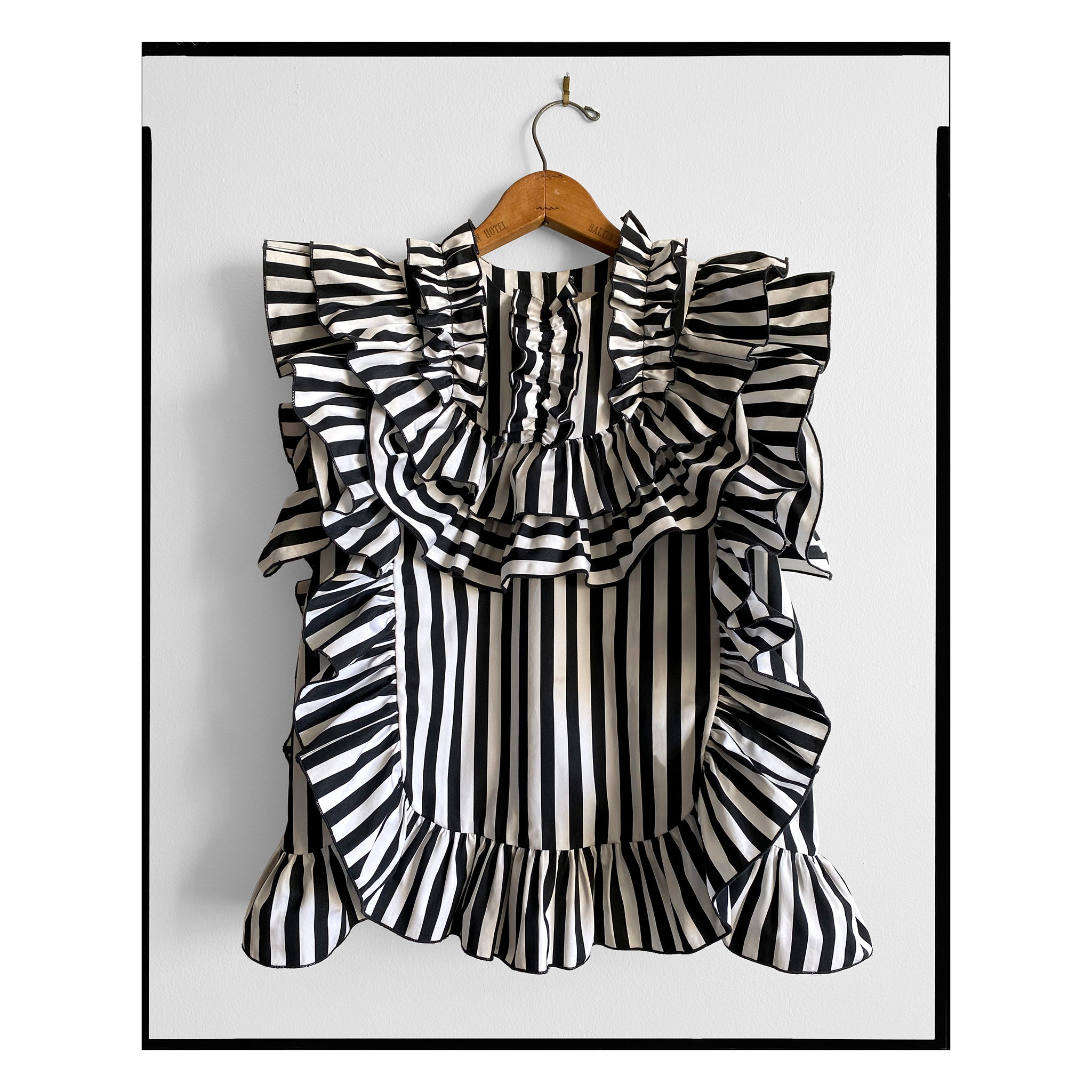 Black & White Stripe Poplin Ruffle Yoke Top