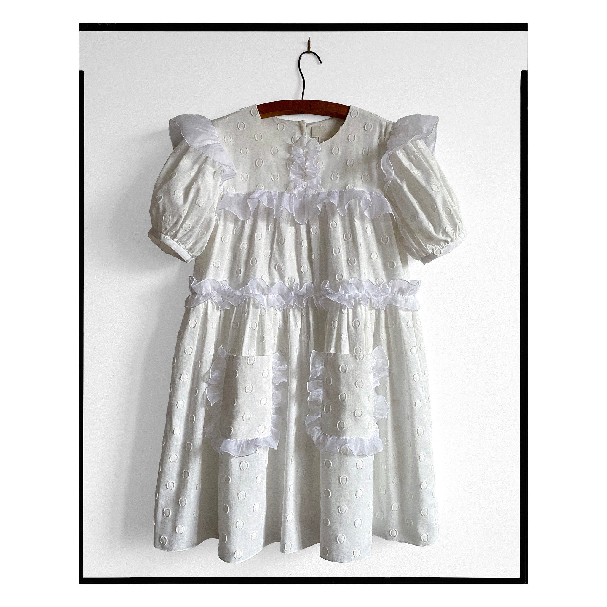 White Dot Poplin Puff Sleeve Mini Dress