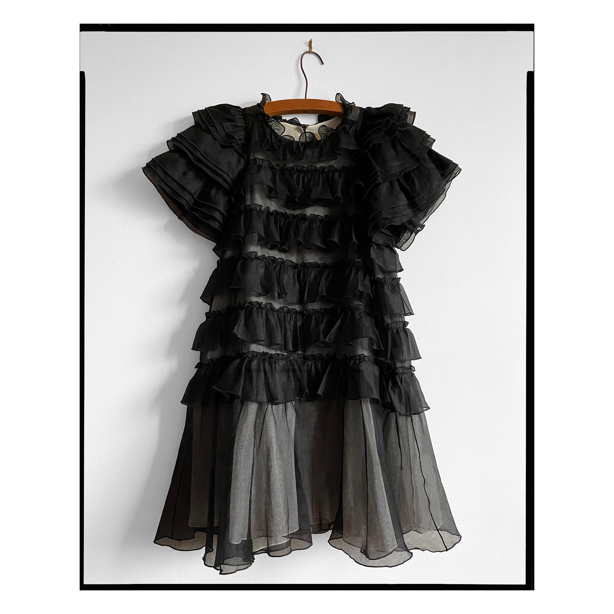 Black Organdy Ruffle Layered Dress