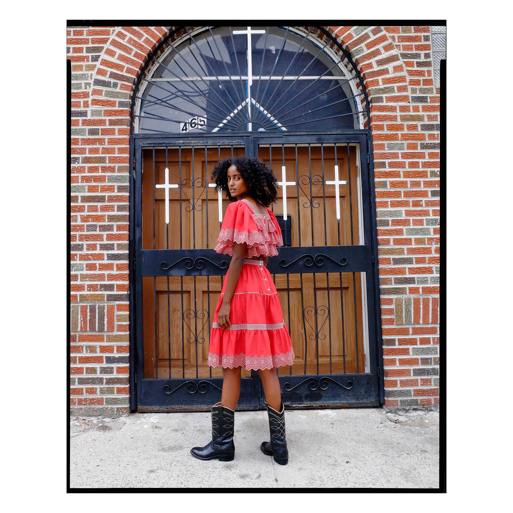 Red & Silver Broderie Anglaise Tiered Skirt