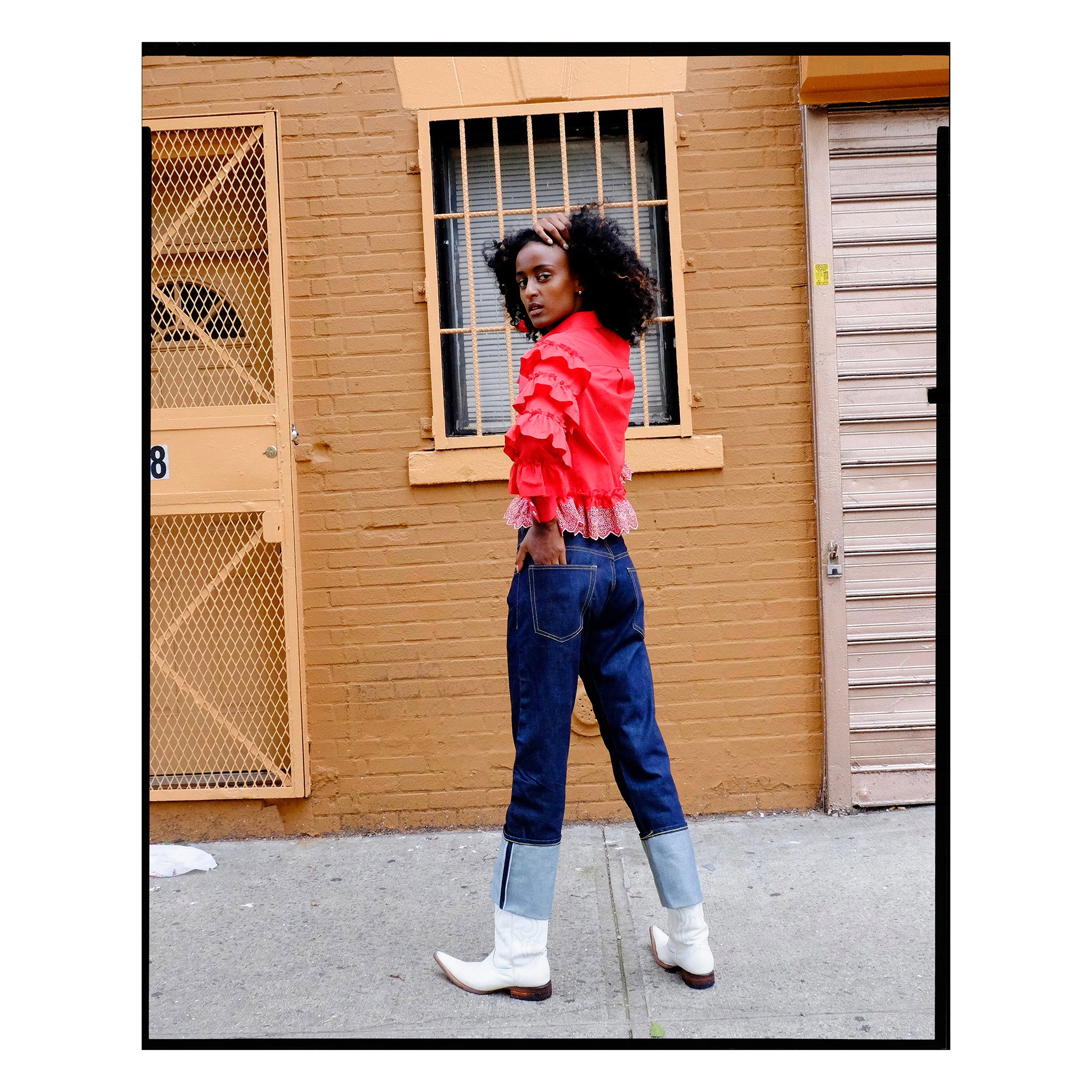 Red & Silver Broderie Anglaise Peplum Shirt