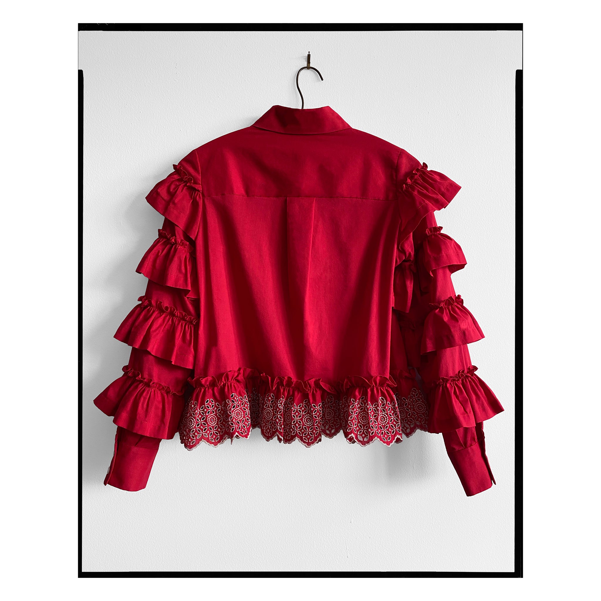 Red & Silver Broderie Anglaise Peplum Shirt
