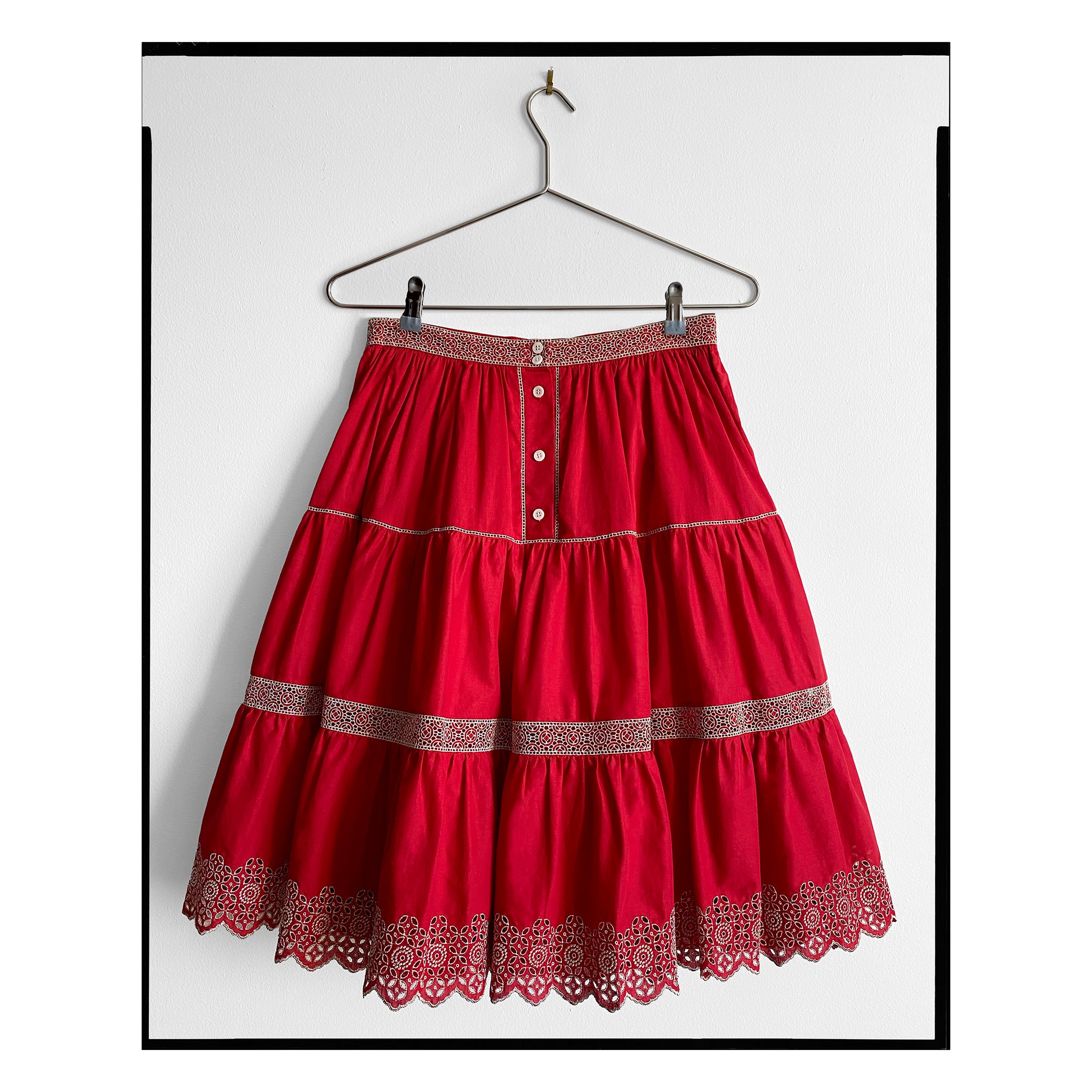 Red & Silver Broderie Anglaise Tiered Skirt