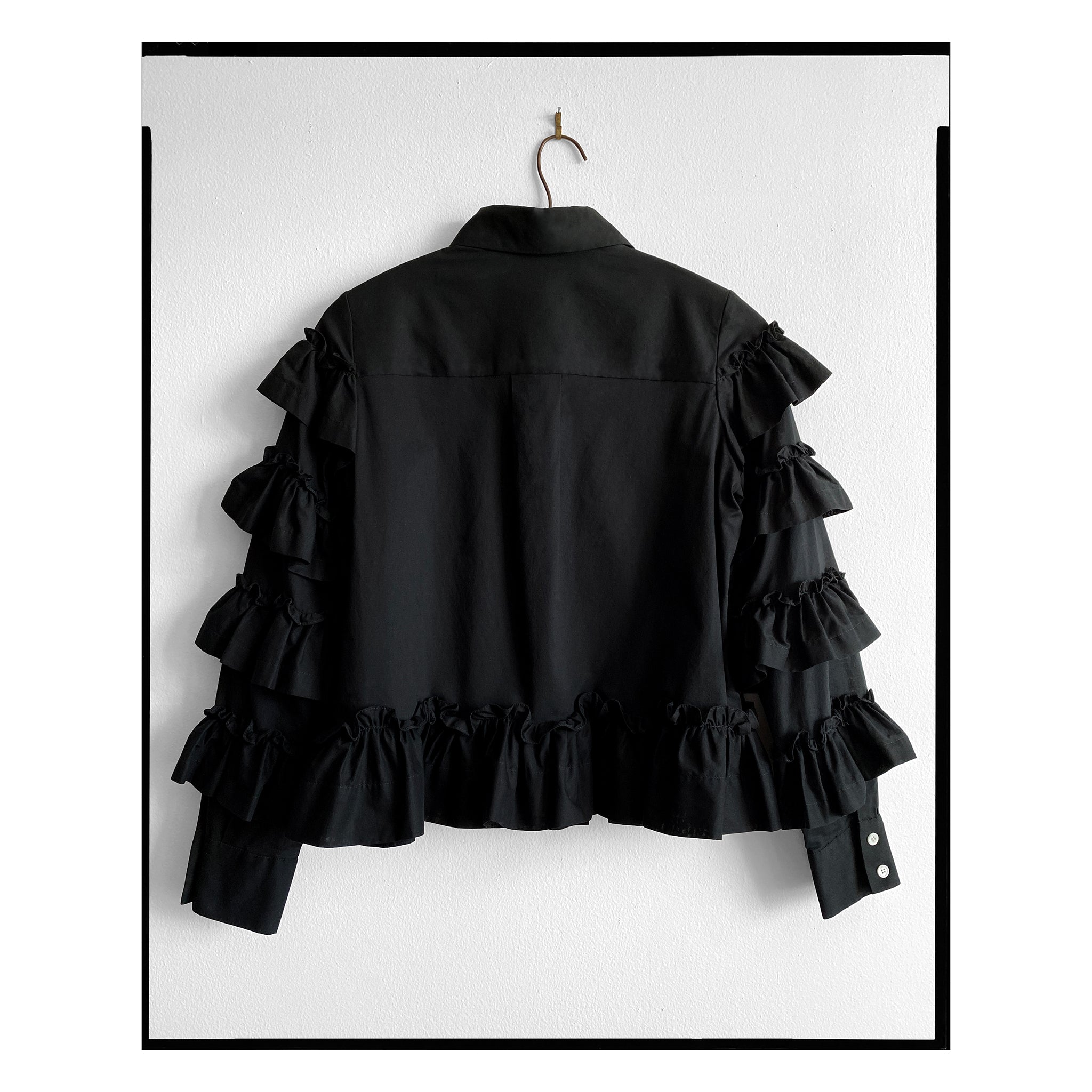 Black Voile Peplum Ruffle Shirt