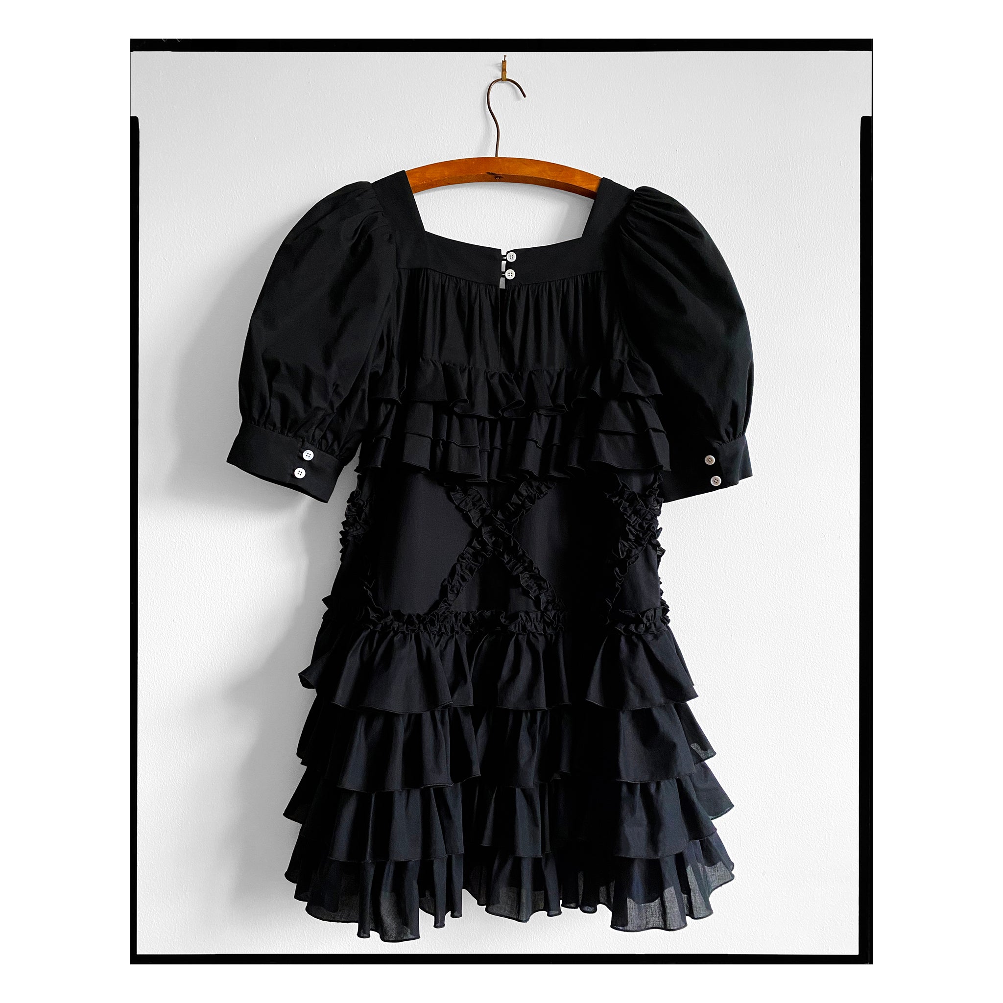 Black Voile Diamond Ruffle Dress