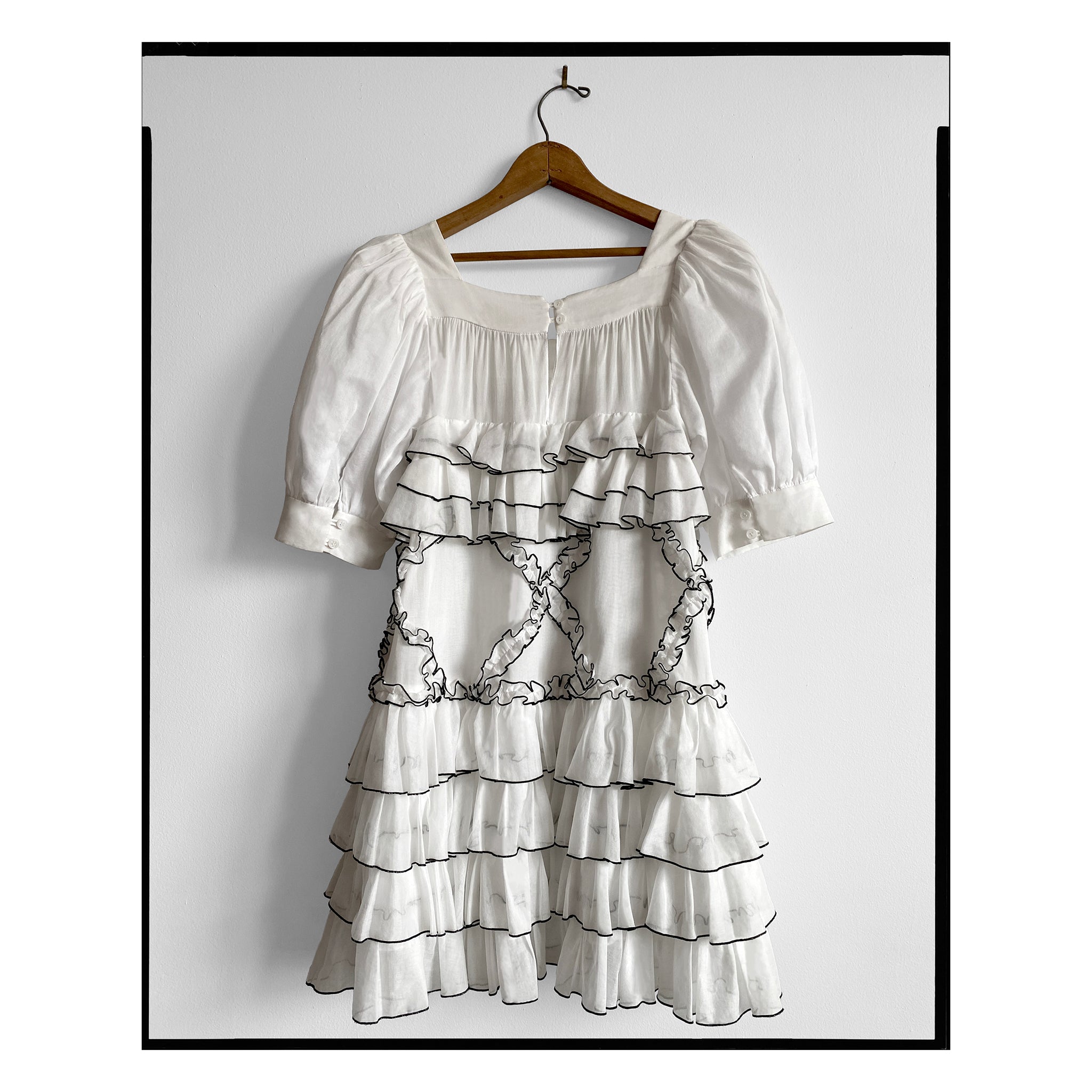 Black Edged White Voile Diamond Ruffle Dress