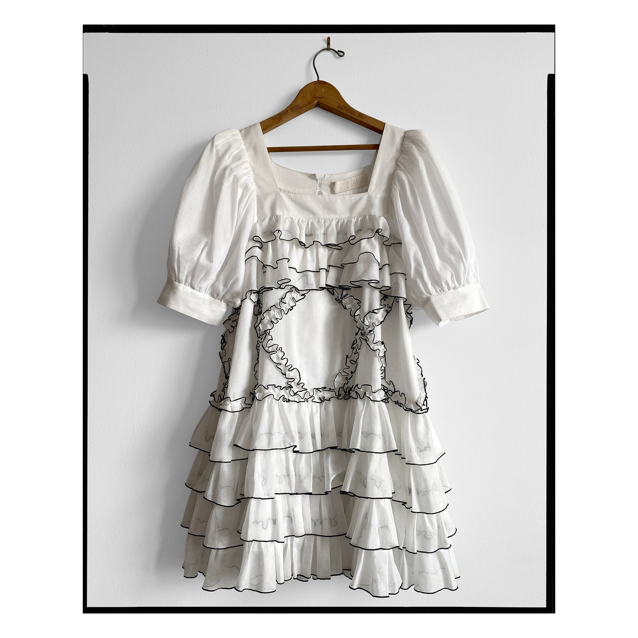 Ivory Voile Diamond Ruffle Dress