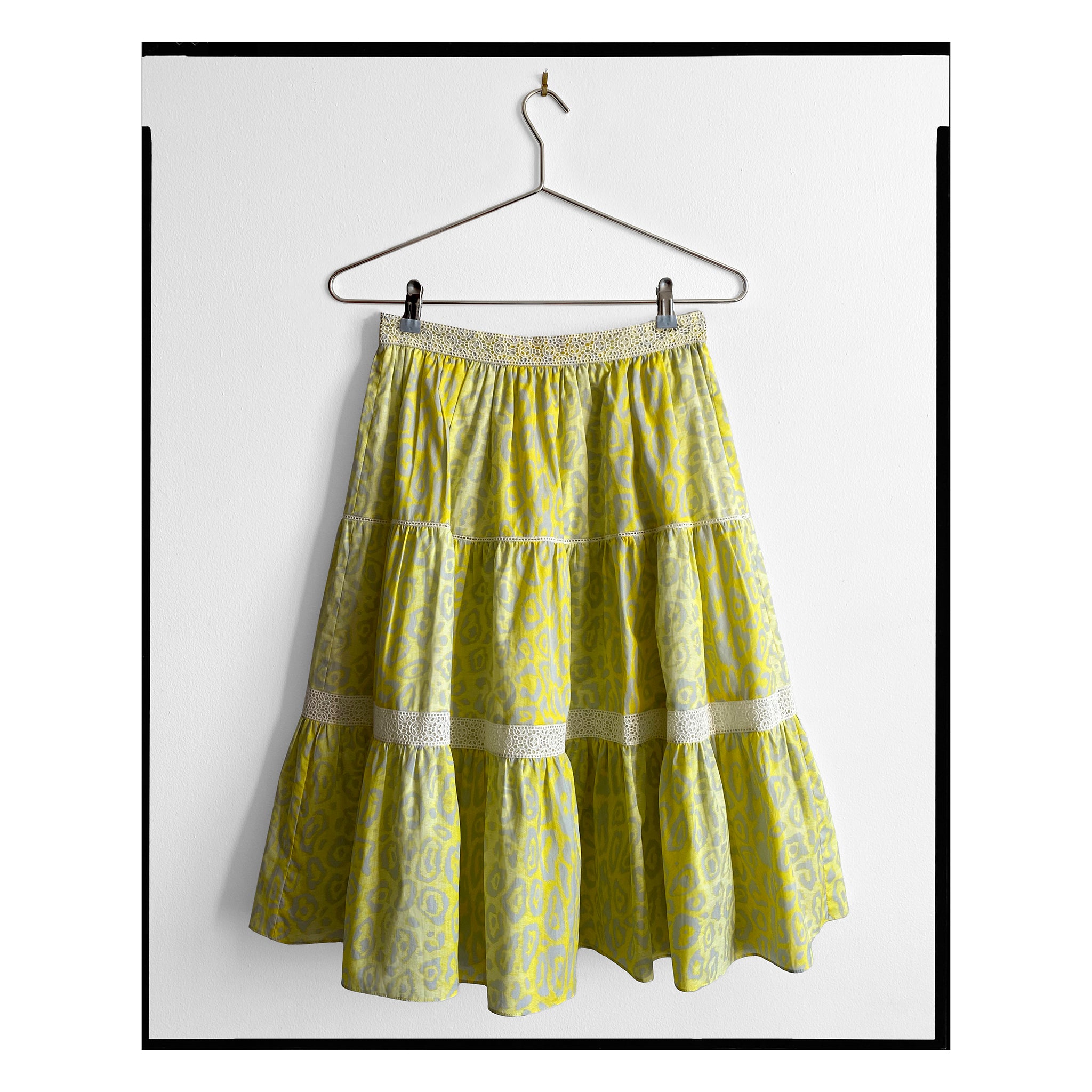 Highlighter Leopard Print Poplin Tiered Skirt