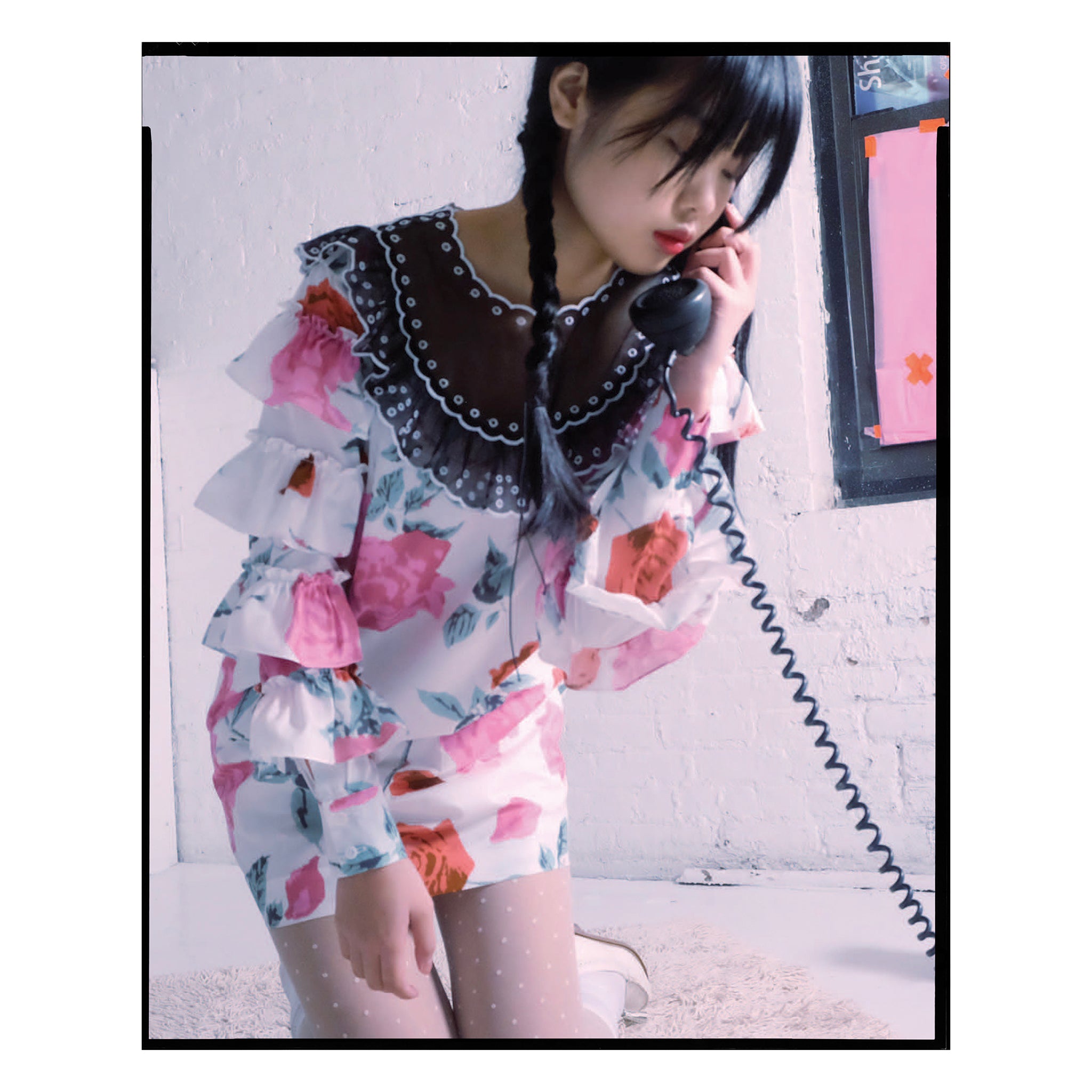 Archival Rose Print Poplin Ruffle Shift Dress