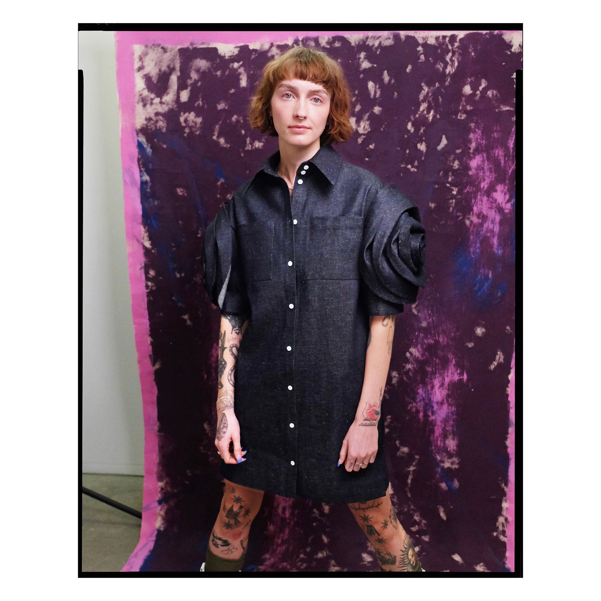 Denim Rose Sleeve Shirtdress