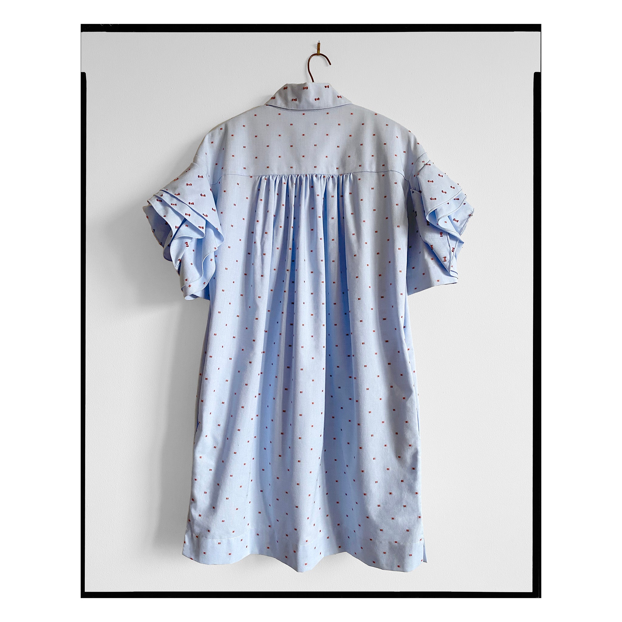 Blue Dot Rose Sleeve Shirtdress