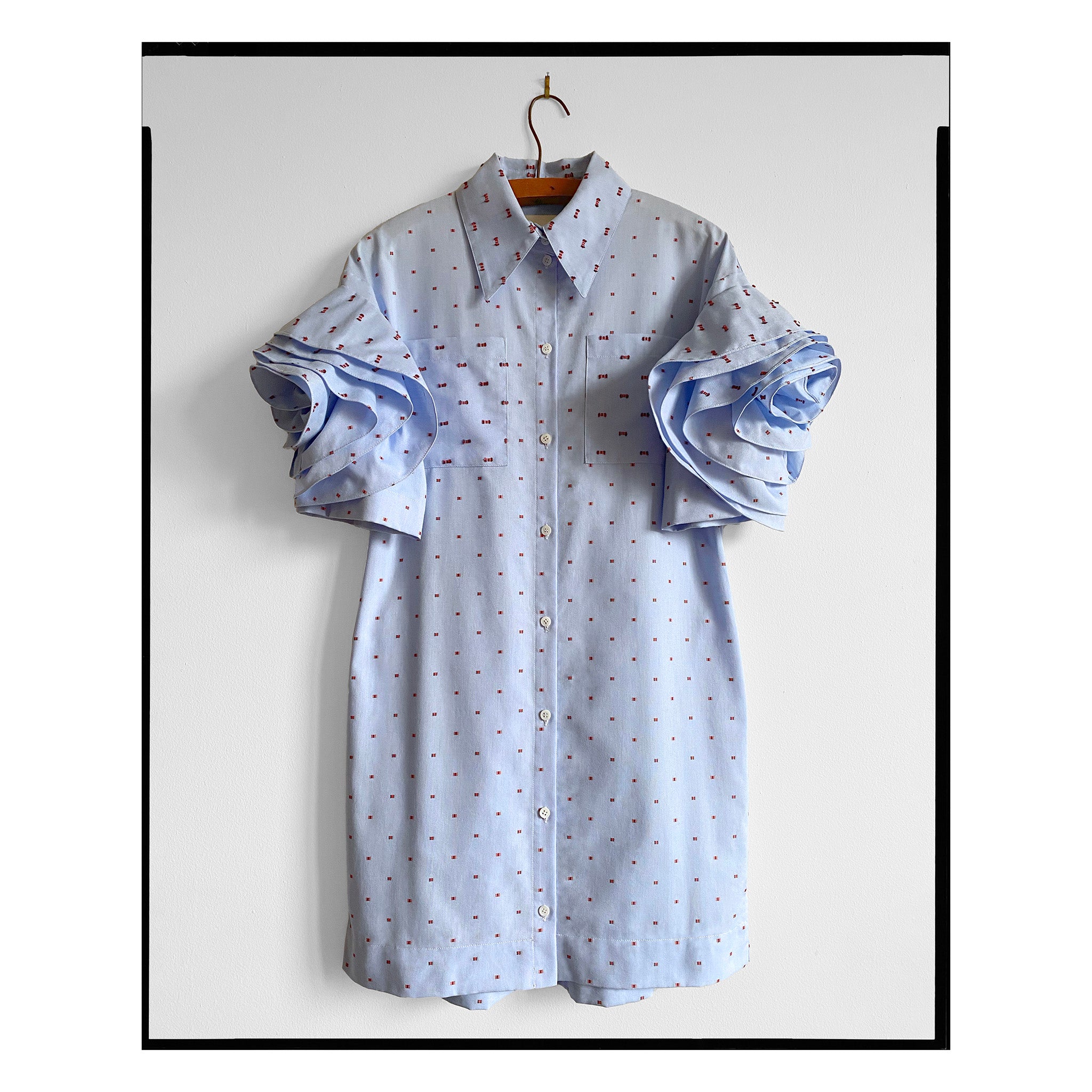 Blue Dot Rose Sleeve Shirtdress