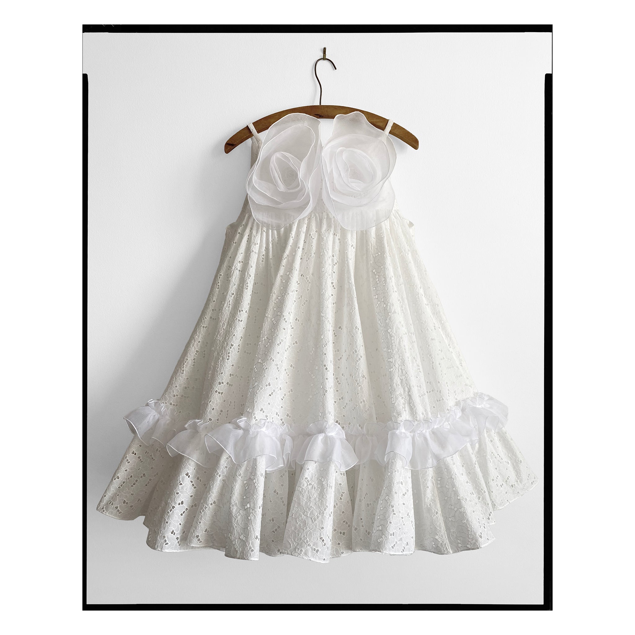 White Eyelet Rose Trapeze Mini Dress