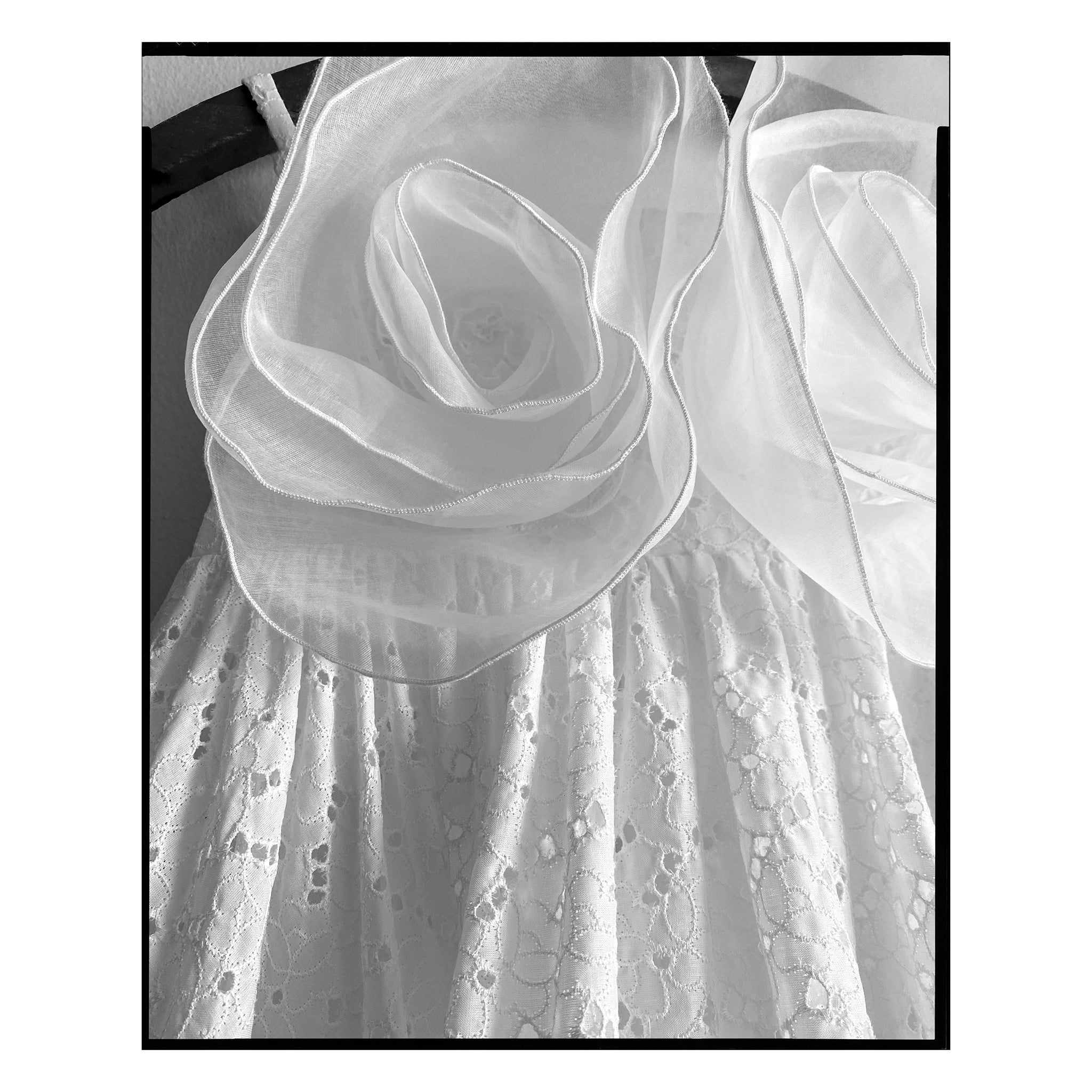 White Eyelet Rose Trapeze Mini Dress