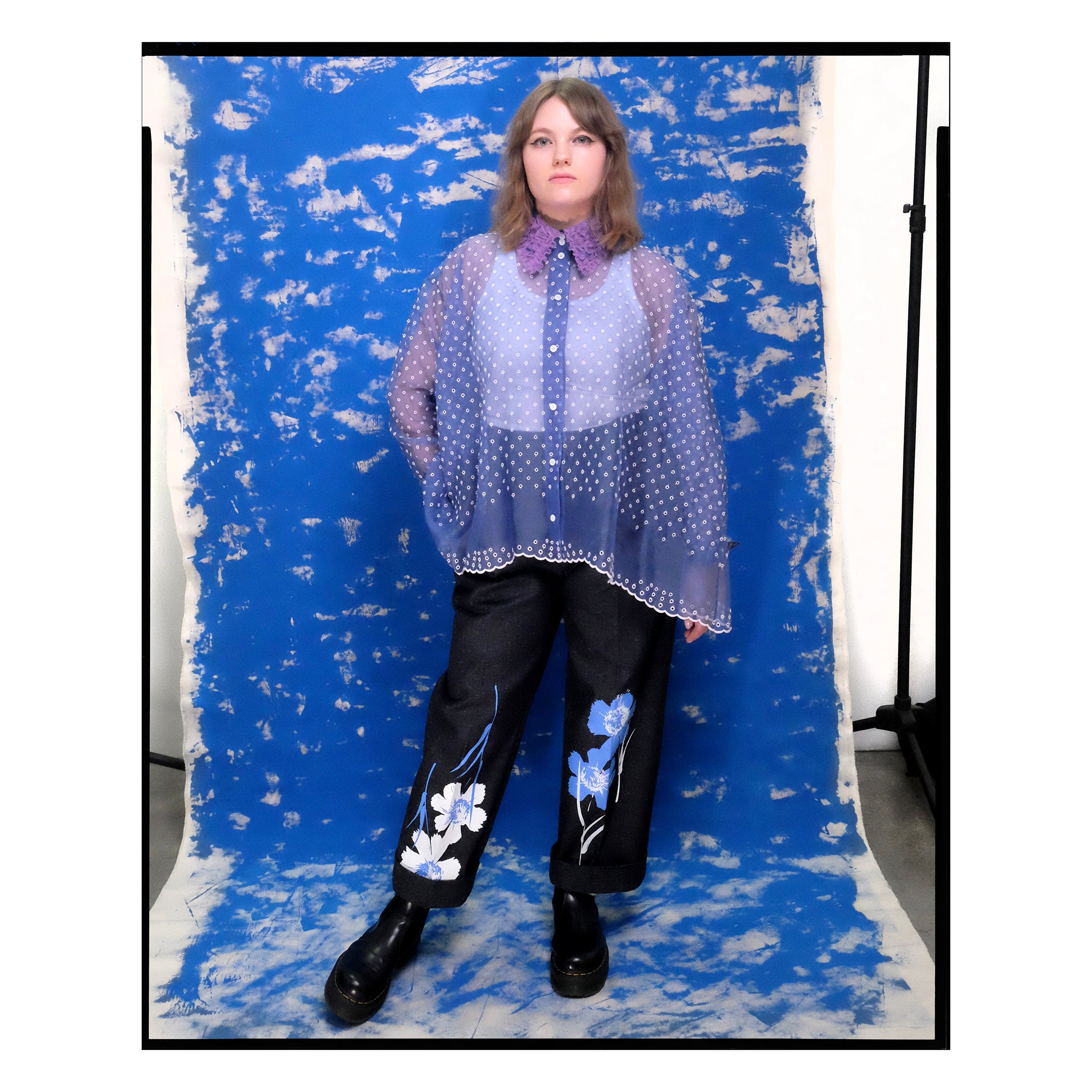 Blue San Gallo Silk Organza Trapeze Shirt