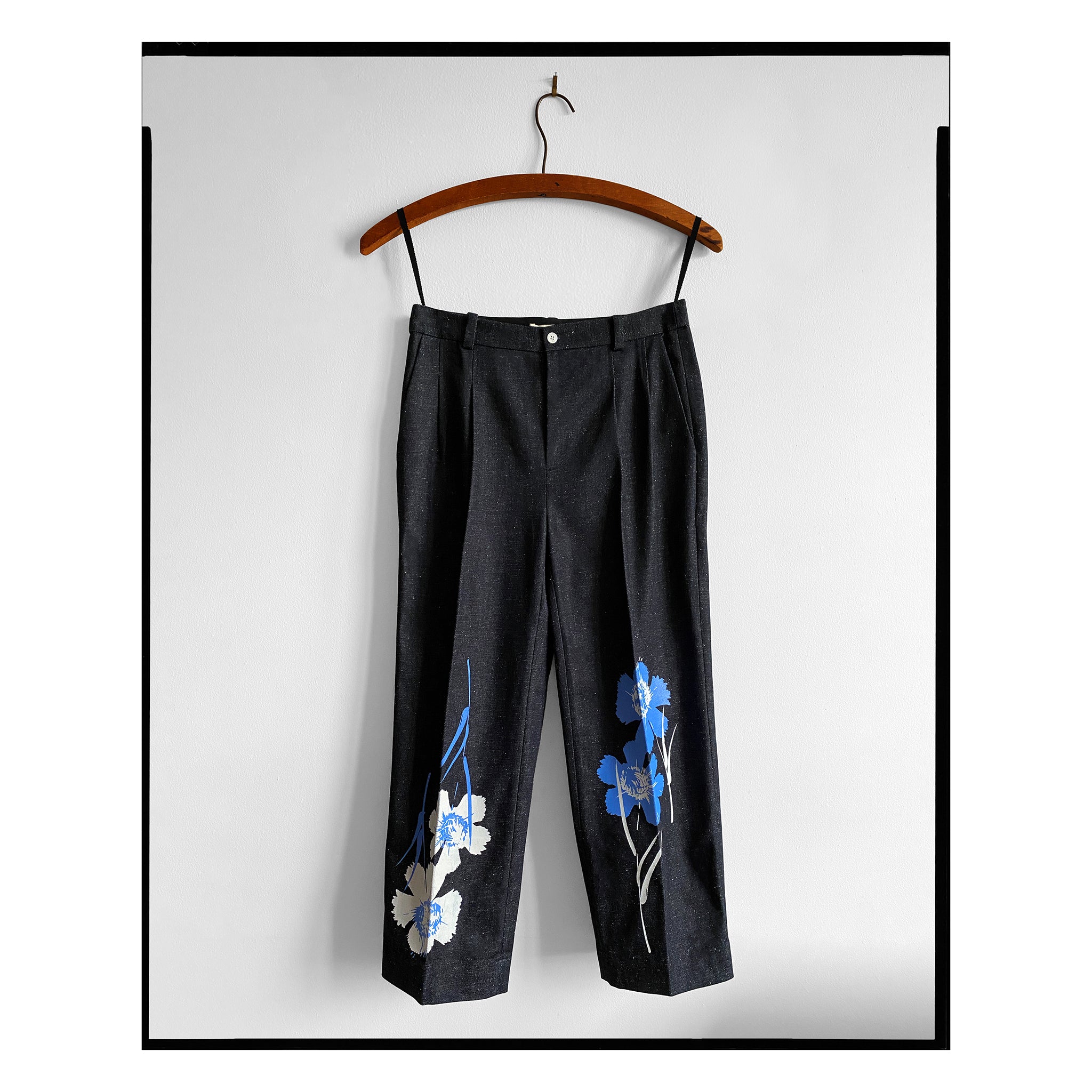 Denim Silk Screen Floral Pant